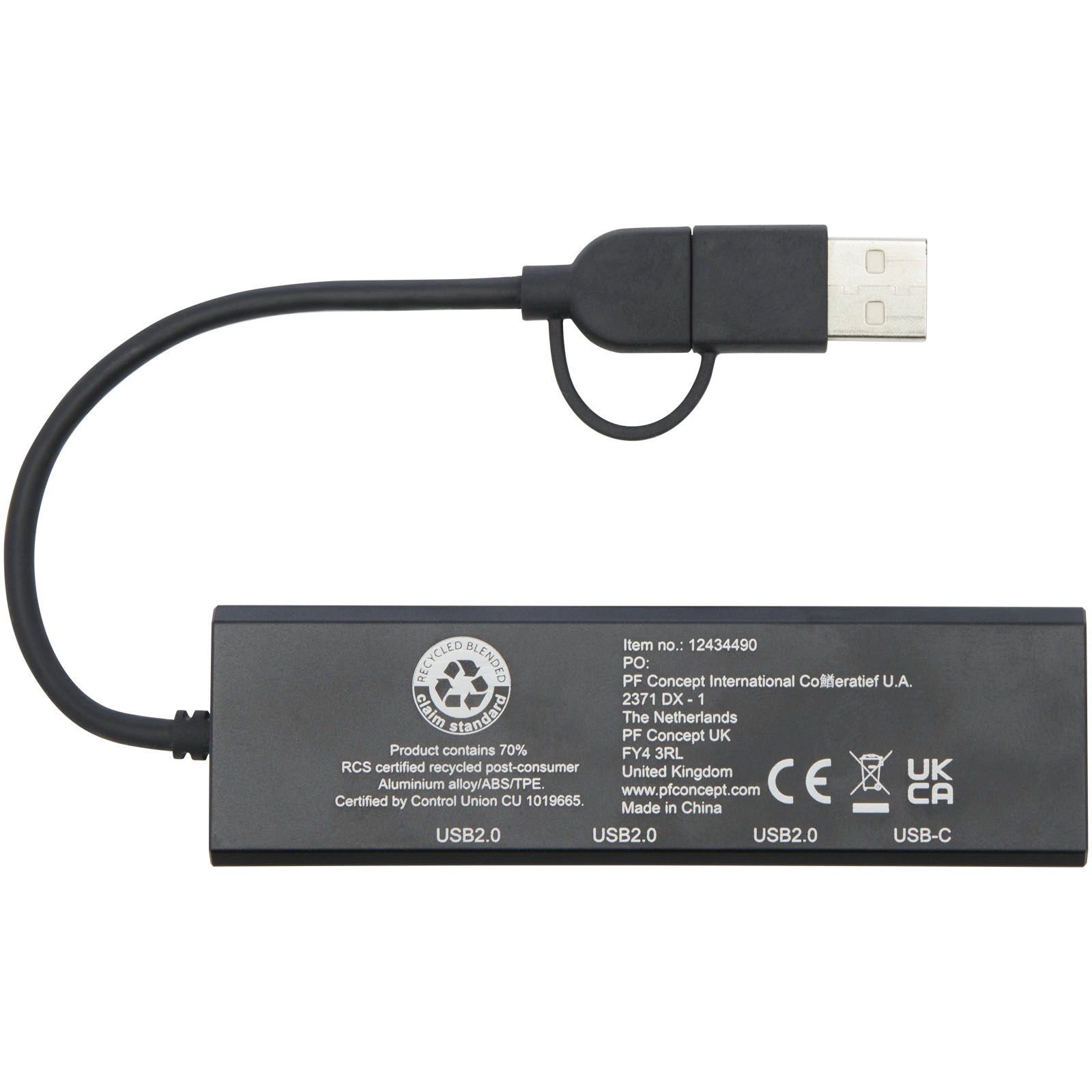 Immagine Hub USB 2.0 in alluminio riciclato RCS Rise
