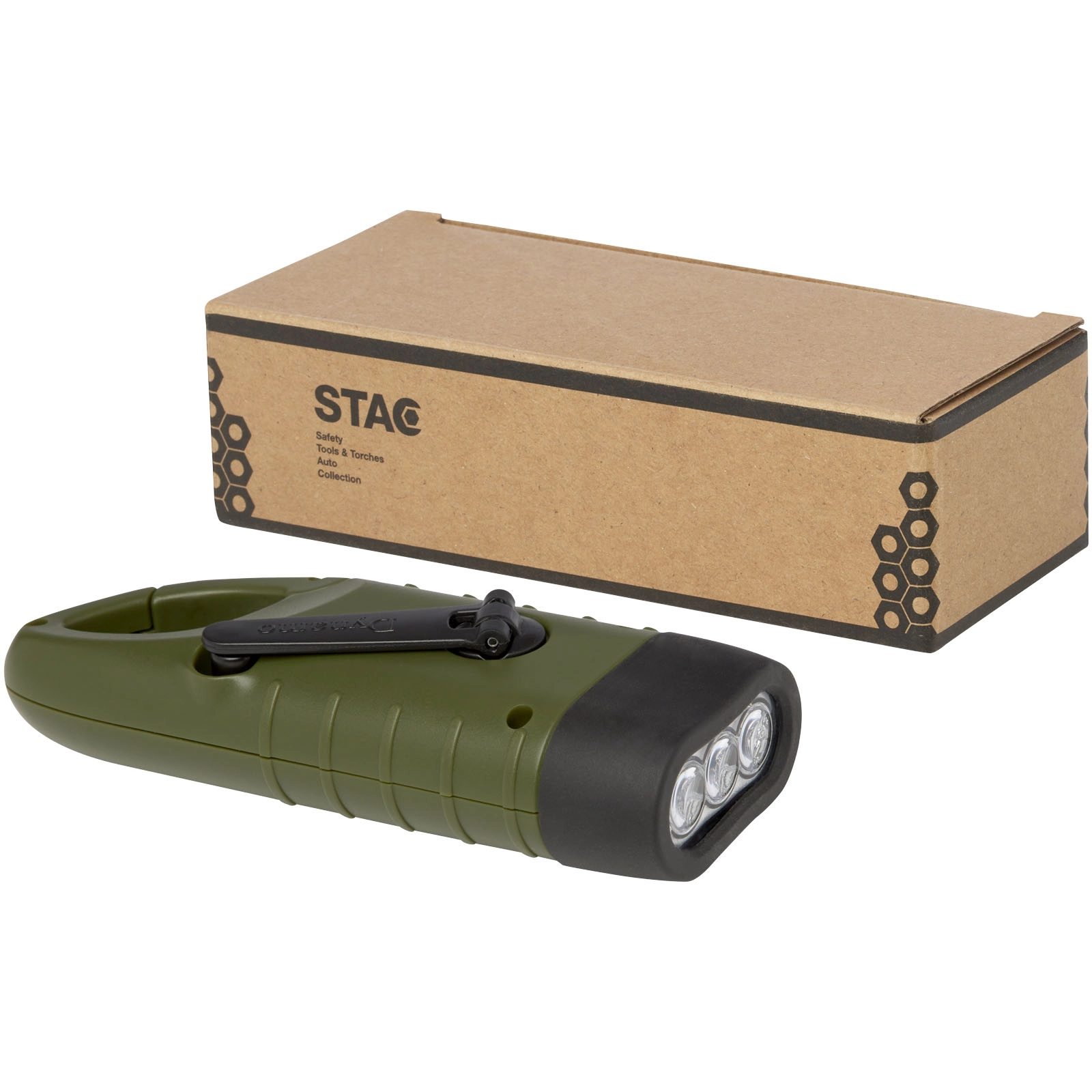 Immagine Torcia a dinamo solare con moschettone in plastica riciclata Helios