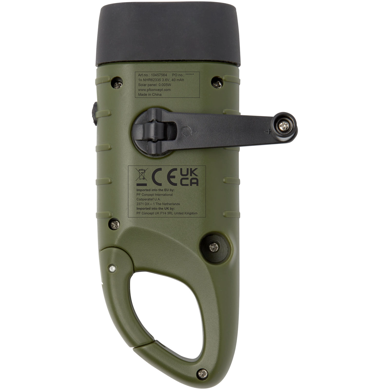 Immagine Torcia a dinamo solare con moschettone in plastica riciclata Helios