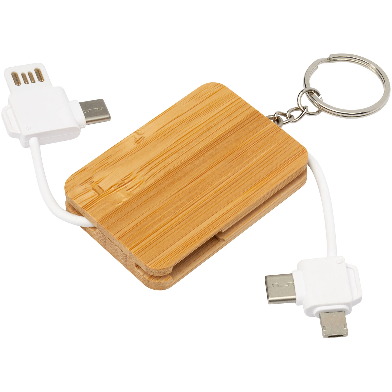 Immagine Cavo di ricarica con portachiavi in bambù 6 in 1 retrattile Reel