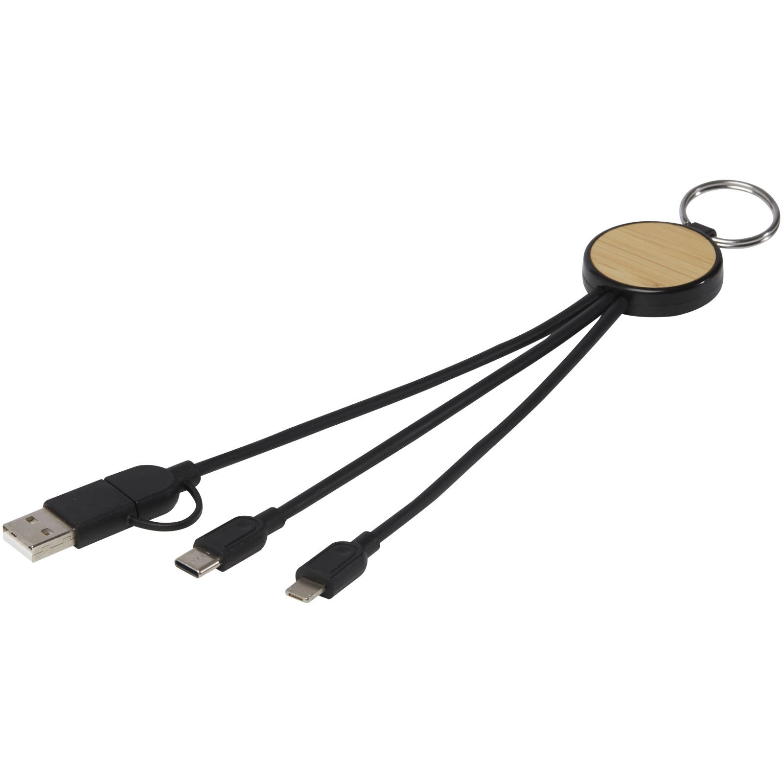 Immagine Cavo di ricarica 6 in 1 in plastica riciclata/bambù con portachiavi Tecta