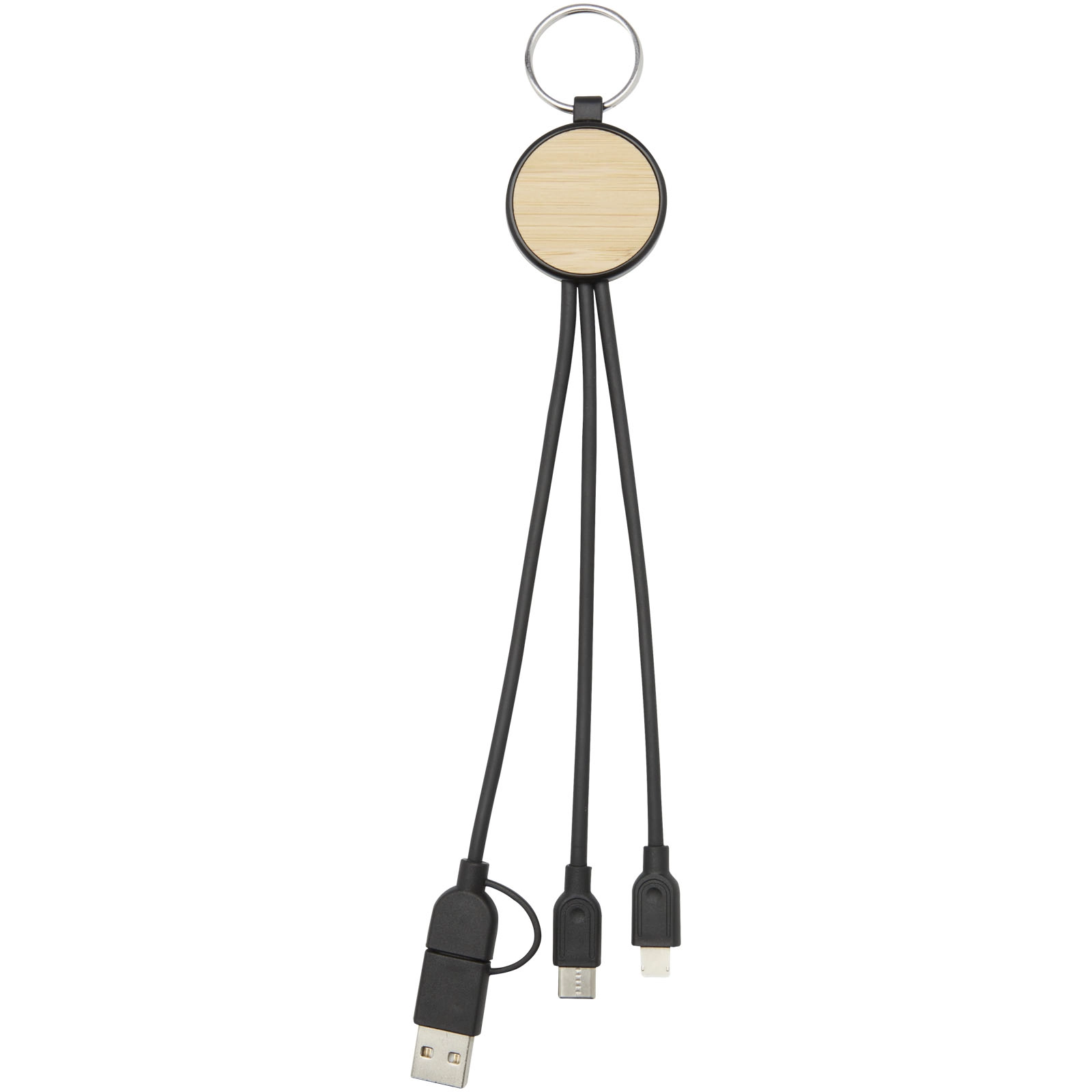Immagine Cavo di ricarica 6 in 1 in plastica riciclata/bambù con portachiavi Tecta