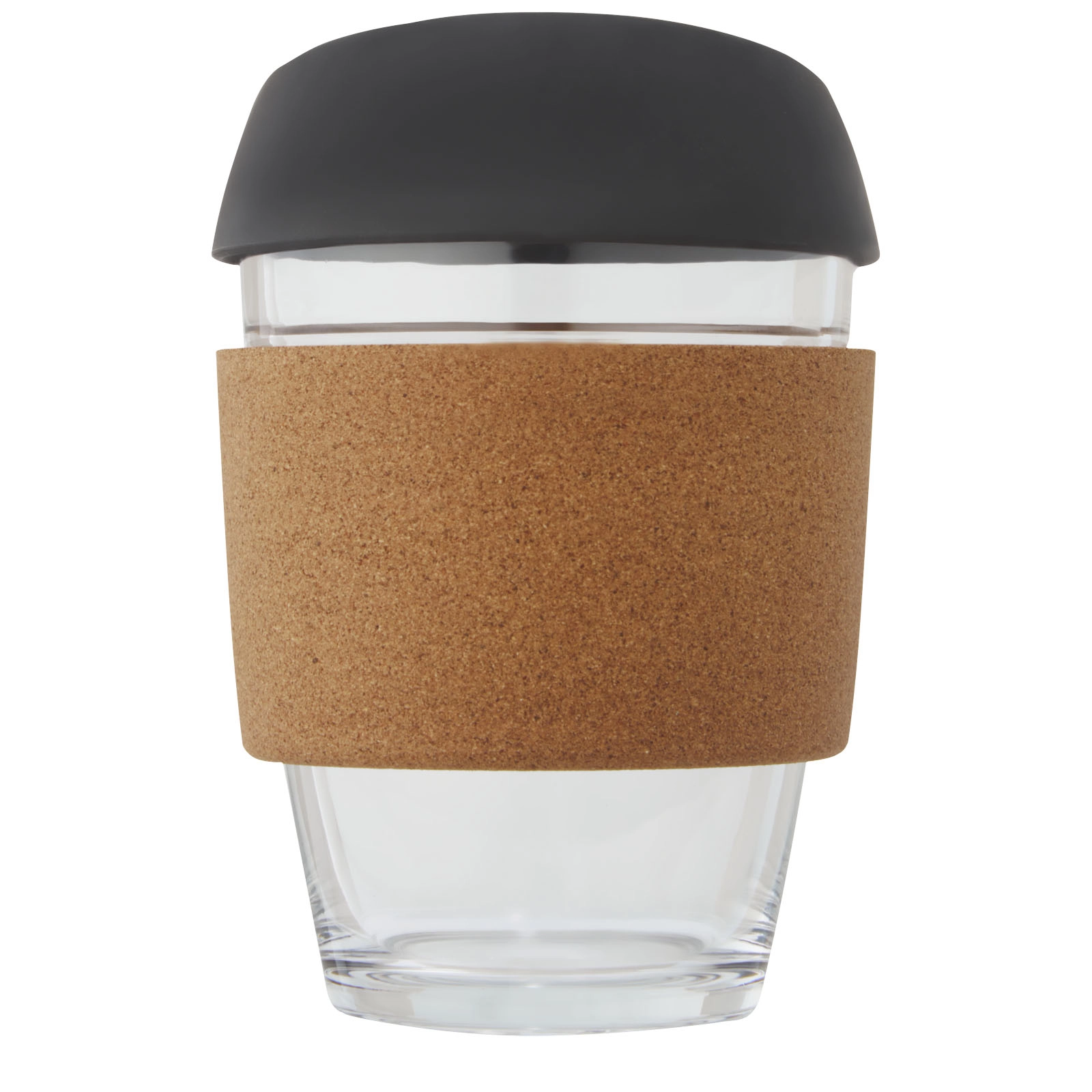 Immagine Bicchiere da 360 ml in vetro borosilicato con impugnatura in sughero e coperchio in silicone Lidan