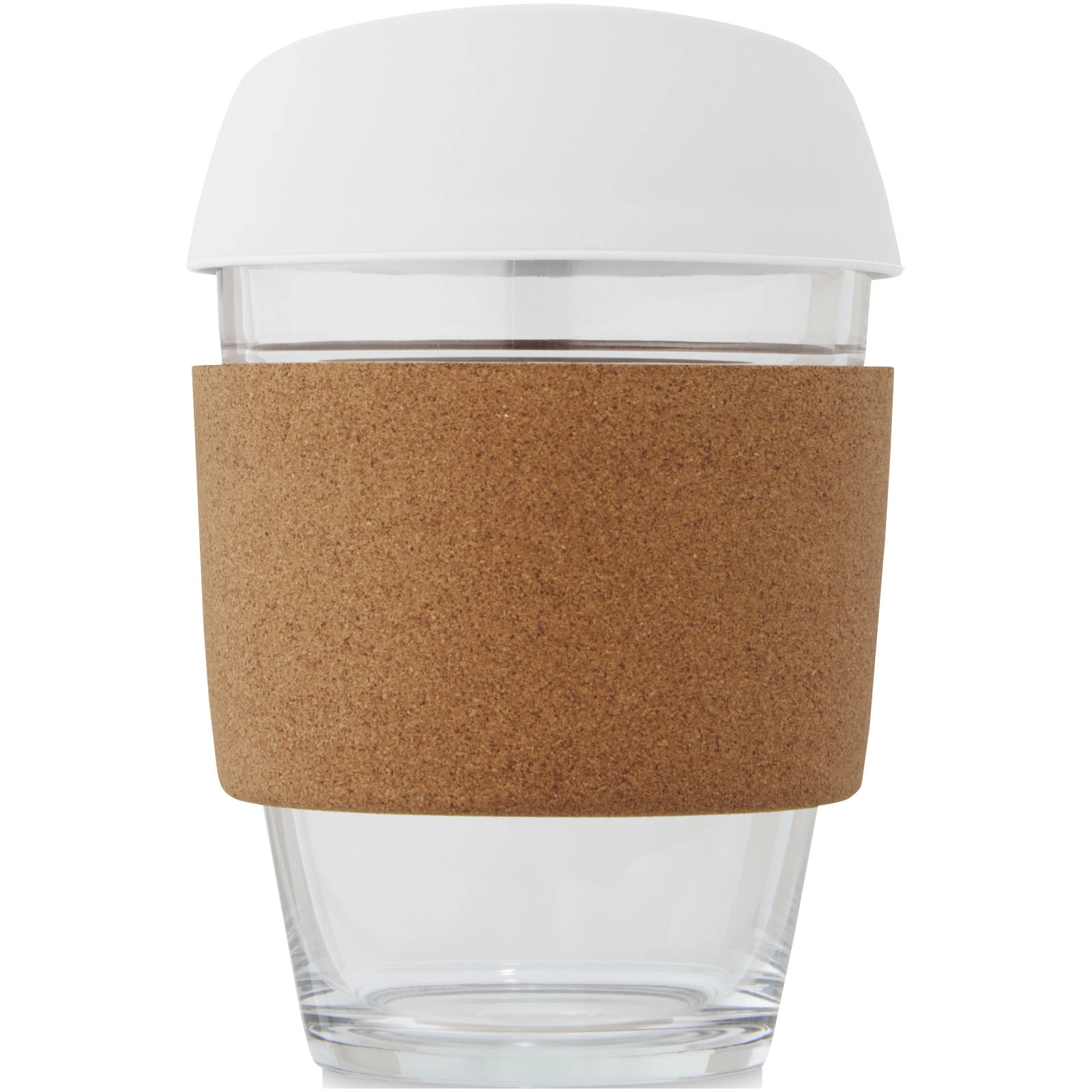 Immagine Bicchiere da 360 ml in vetro borosilicato con impugnatura in sughero e coperchio in silicone Lidan