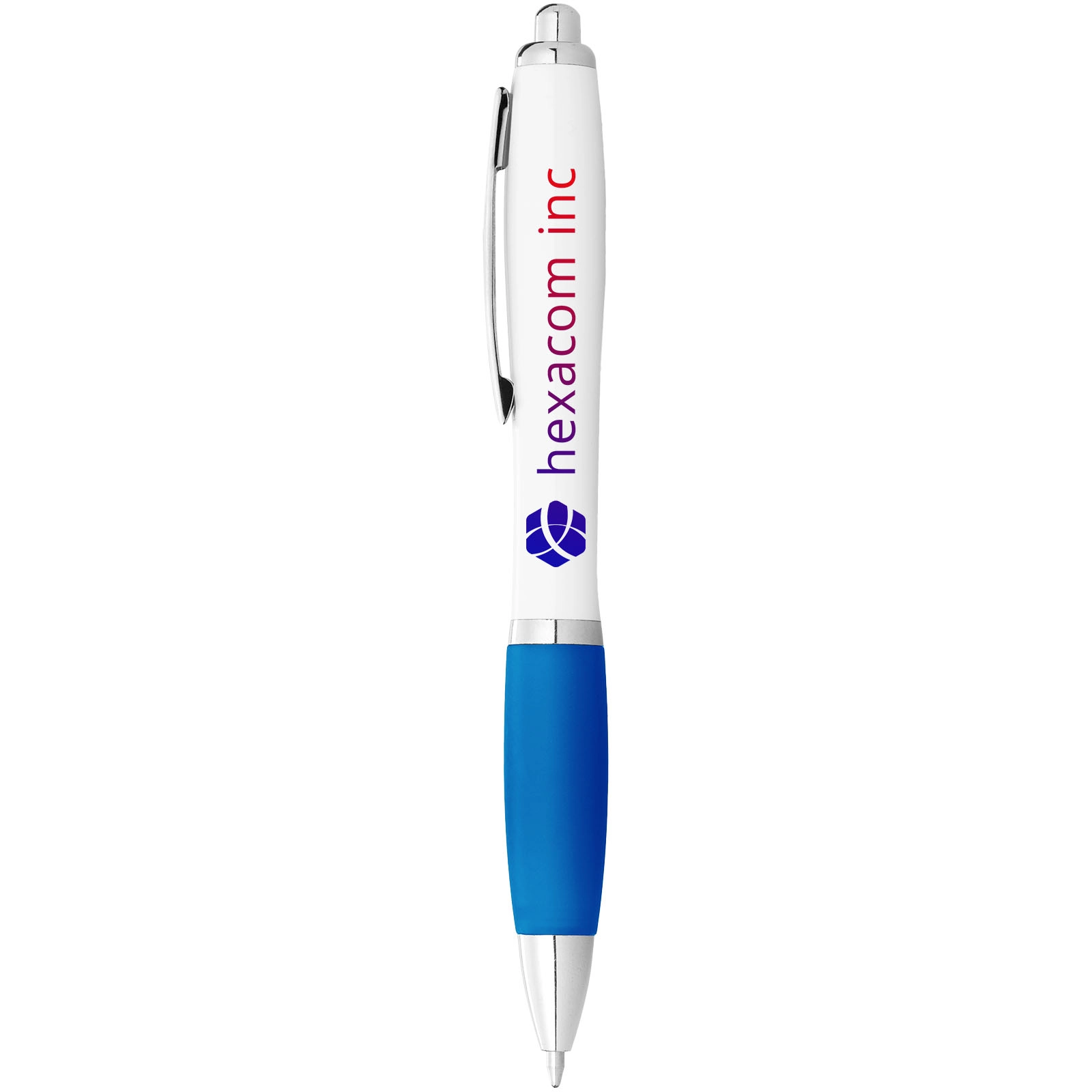 Immagine Penna a sfera con fusto bianco e impugnatura colorata Nash (inchiostro blu)