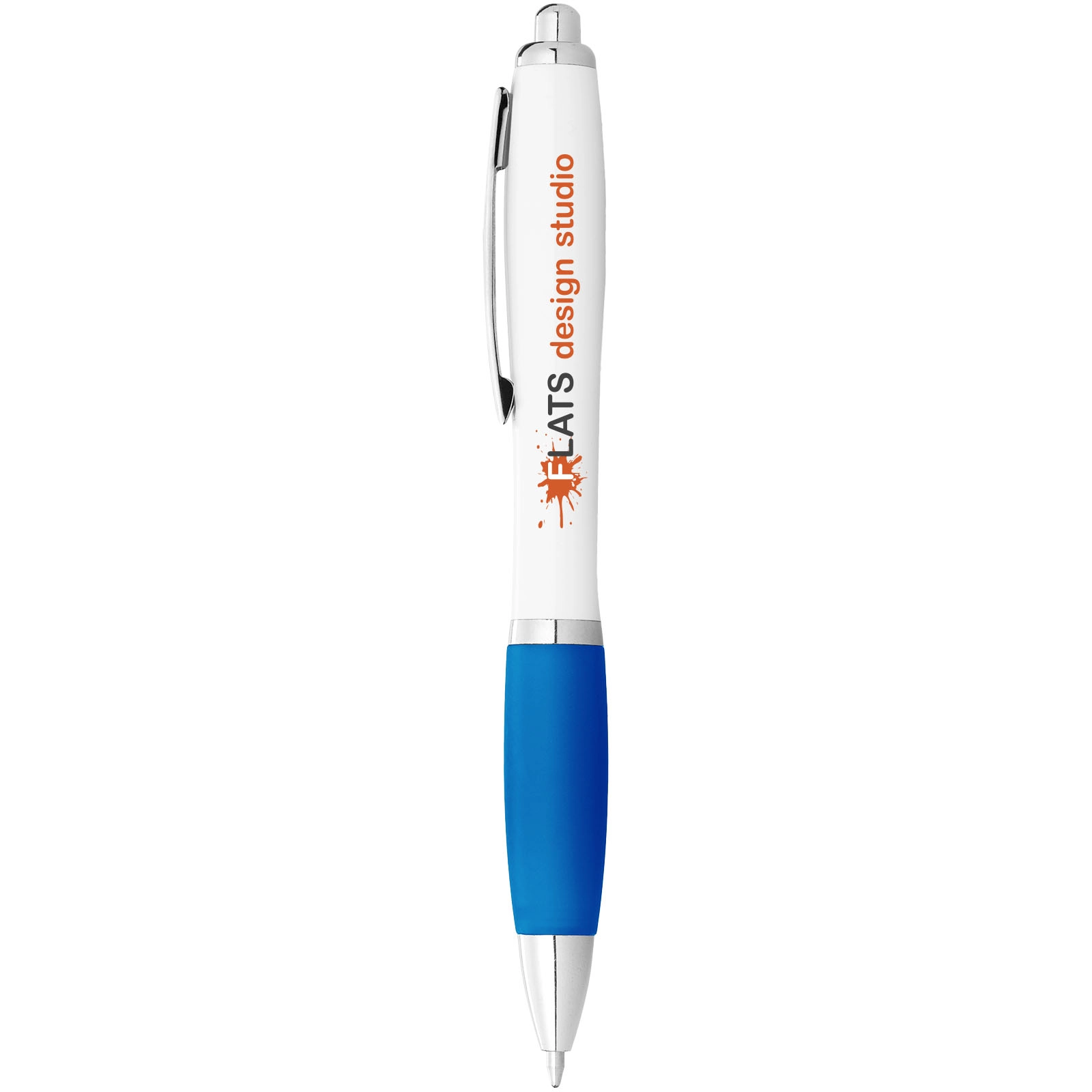 Immagine Penna a sfera con fusto bianco e impugnatura colorata Nash (inchiostro blu)