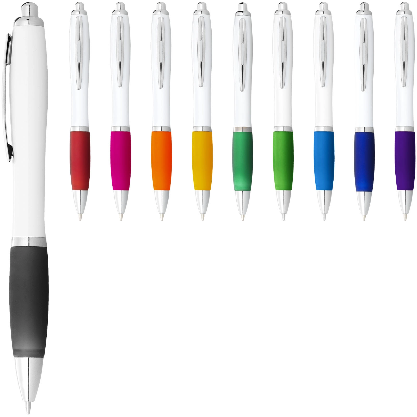 Immagine Penna a sfera con fusto bianco e impugnatura colorata Nash (inchiostro blu)