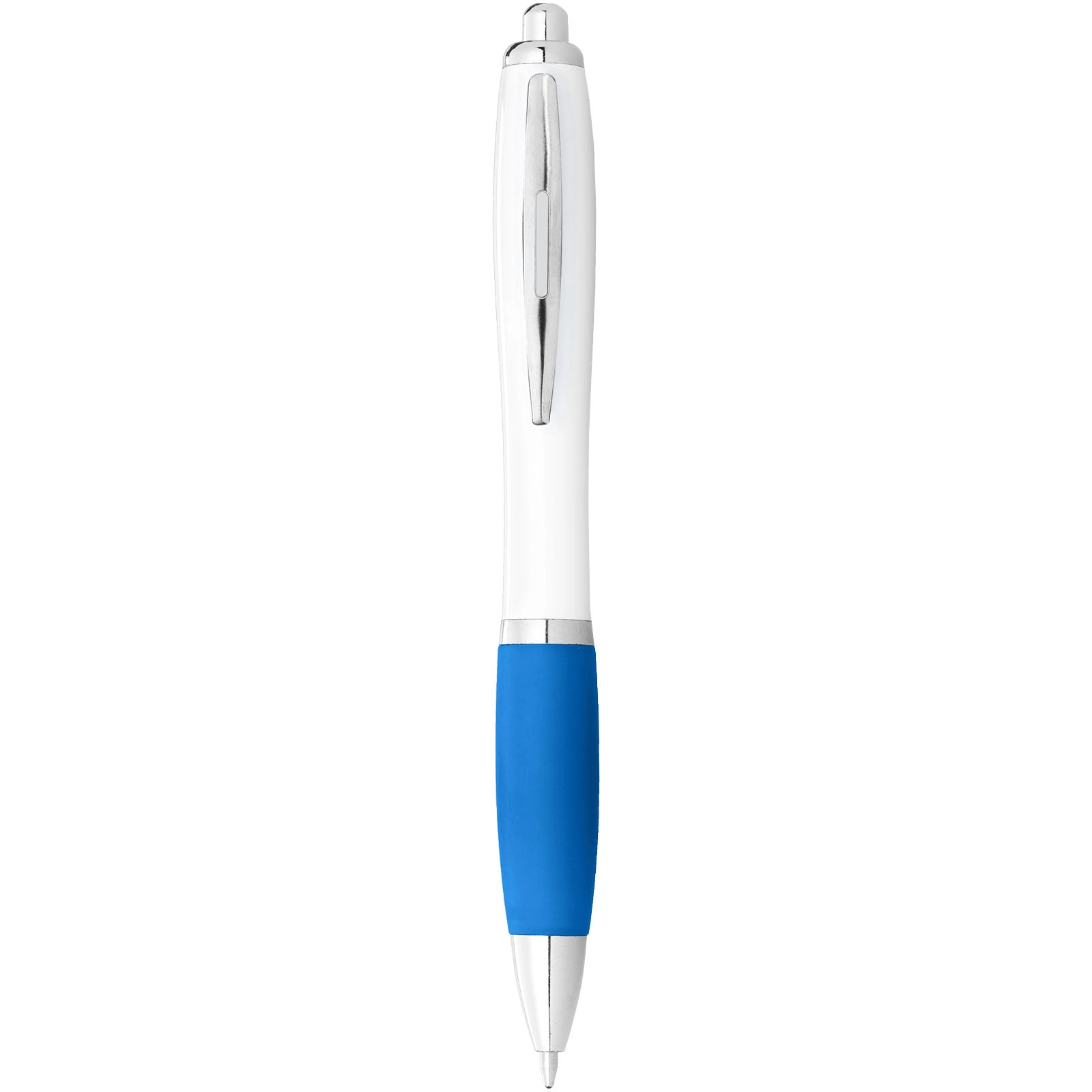 Immagine Penna a sfera con fusto bianco e impugnatura colorata Nash (inchiostro blu)