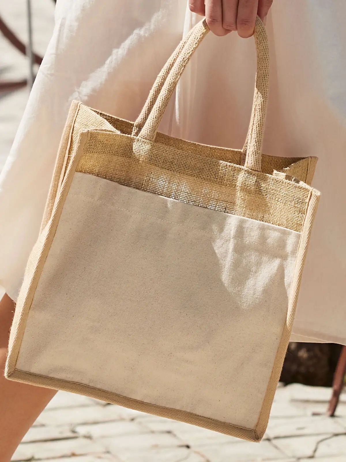 Immagine Cotton Pocket Natural Starched Jute Midi Tote