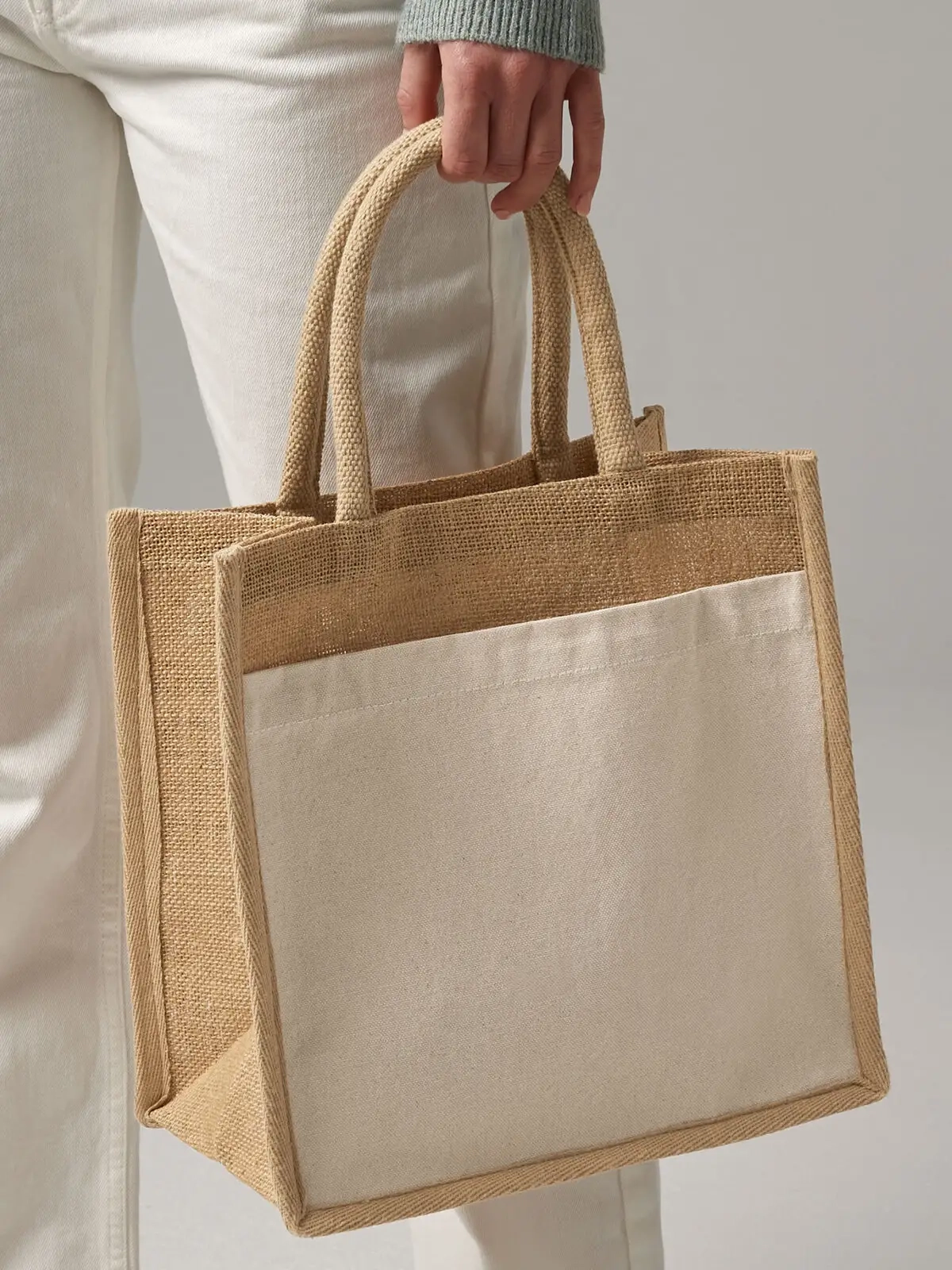 Immagine Cotton Pocket Natural Starched Jute Midi Tote