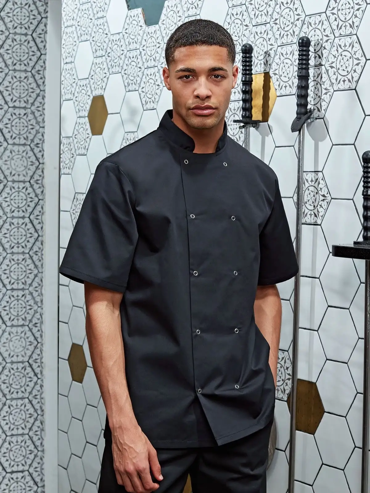 Immagine Studded Front Shorts Sleeve Chef's Jacket