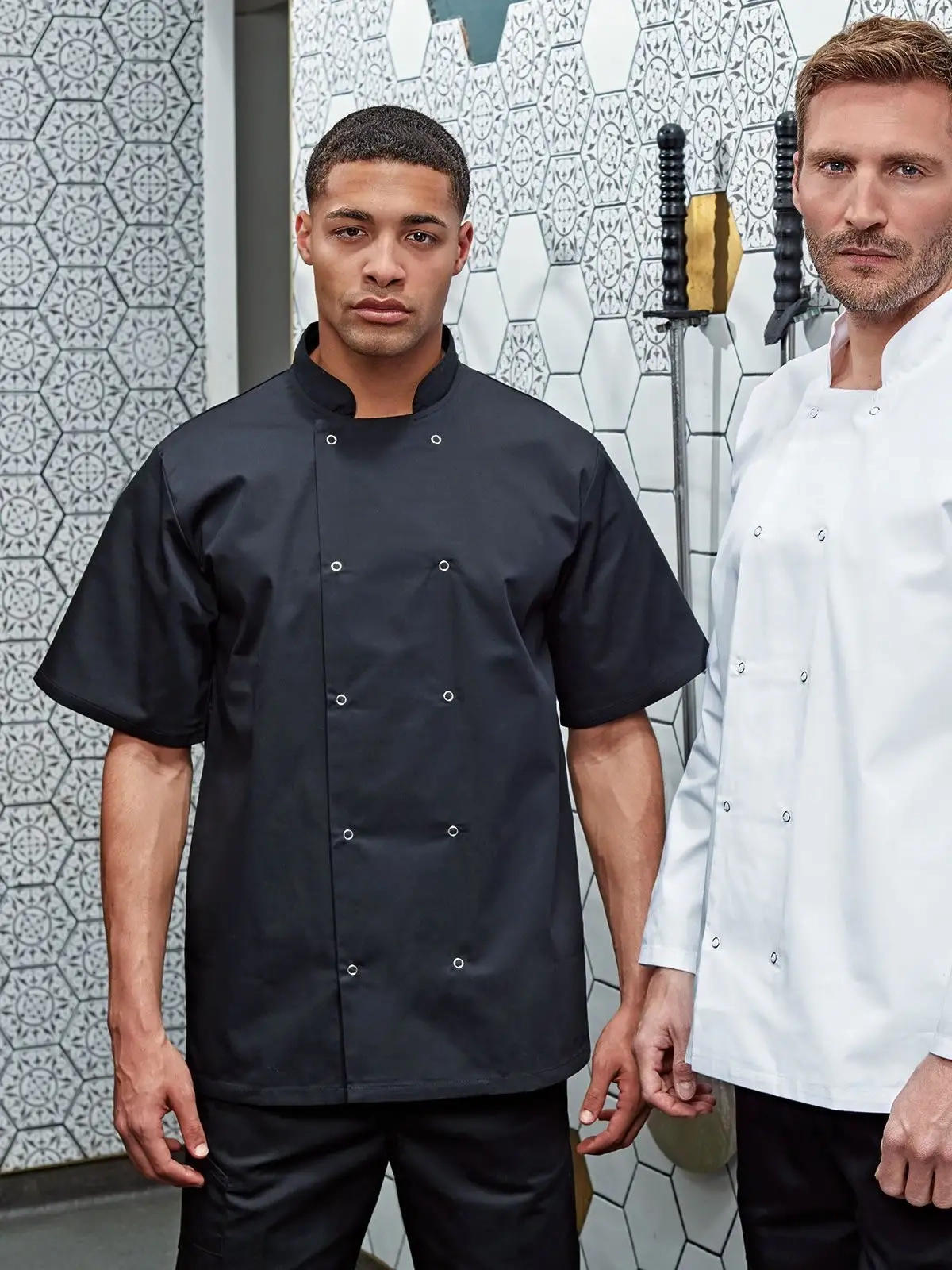 Immagine Studded Front Shorts Sleeve Chef's Jacket