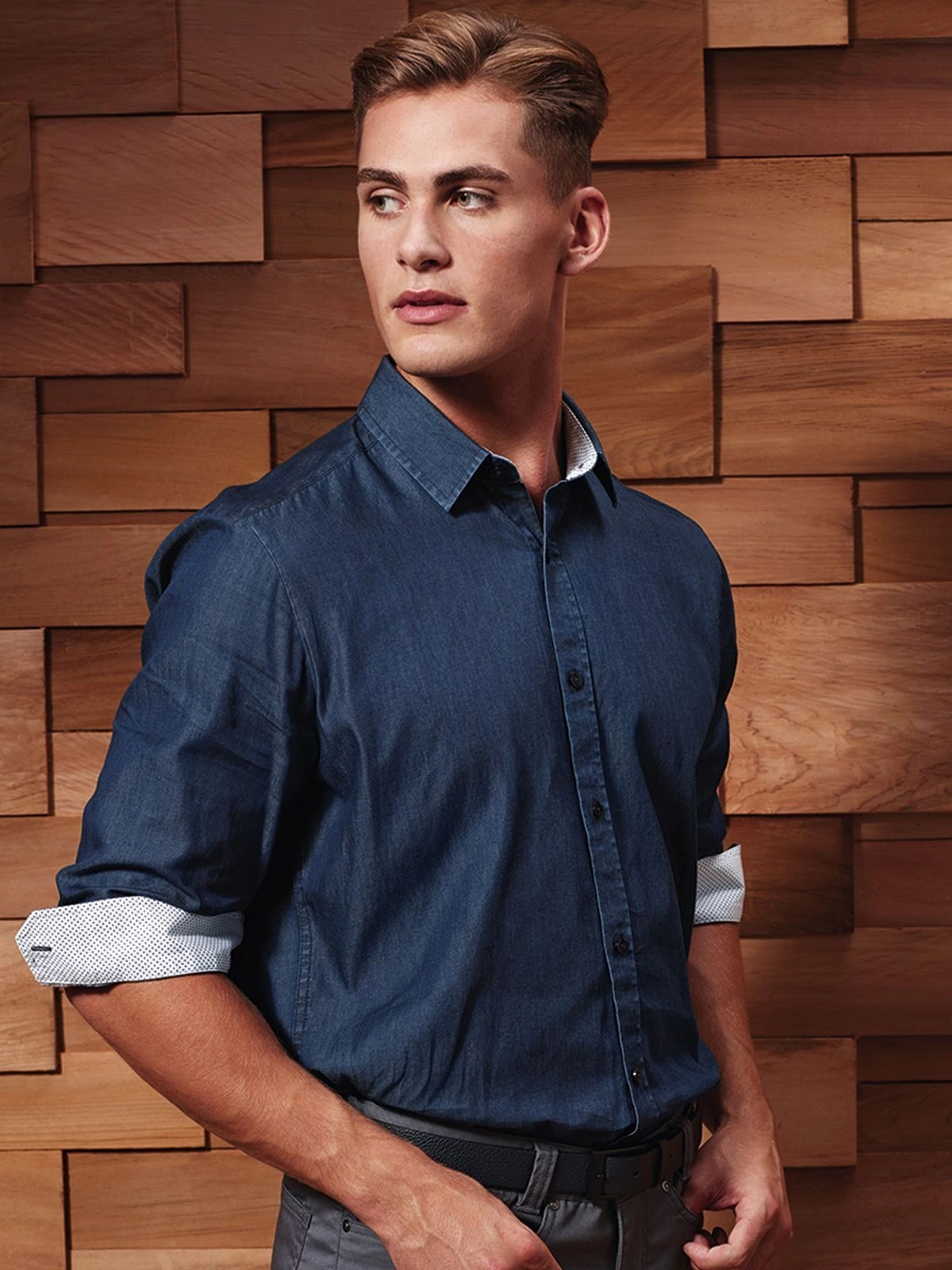 Immagine Men's Denim-Pindot Long Sleeve Shirt