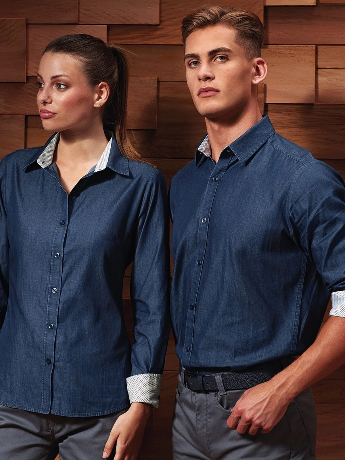 Immagine Men's Denim-Pindot Long Sleeve Shirt