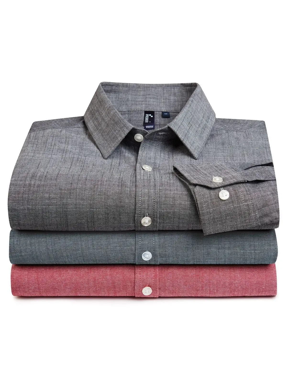 Immagine Men's Cotton Slub Chambray Long Sleeve Shirt