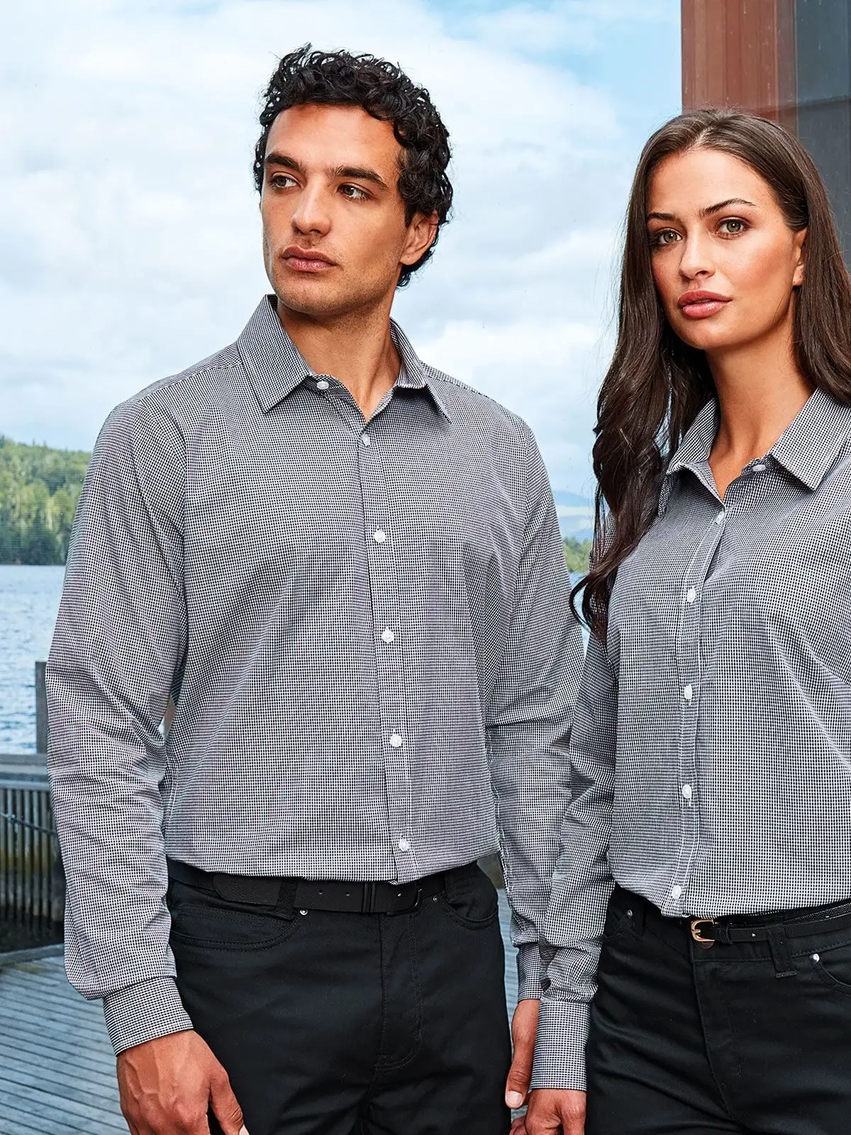 Immagine Men's Long Sleeve Microcheck Gingham Shirt