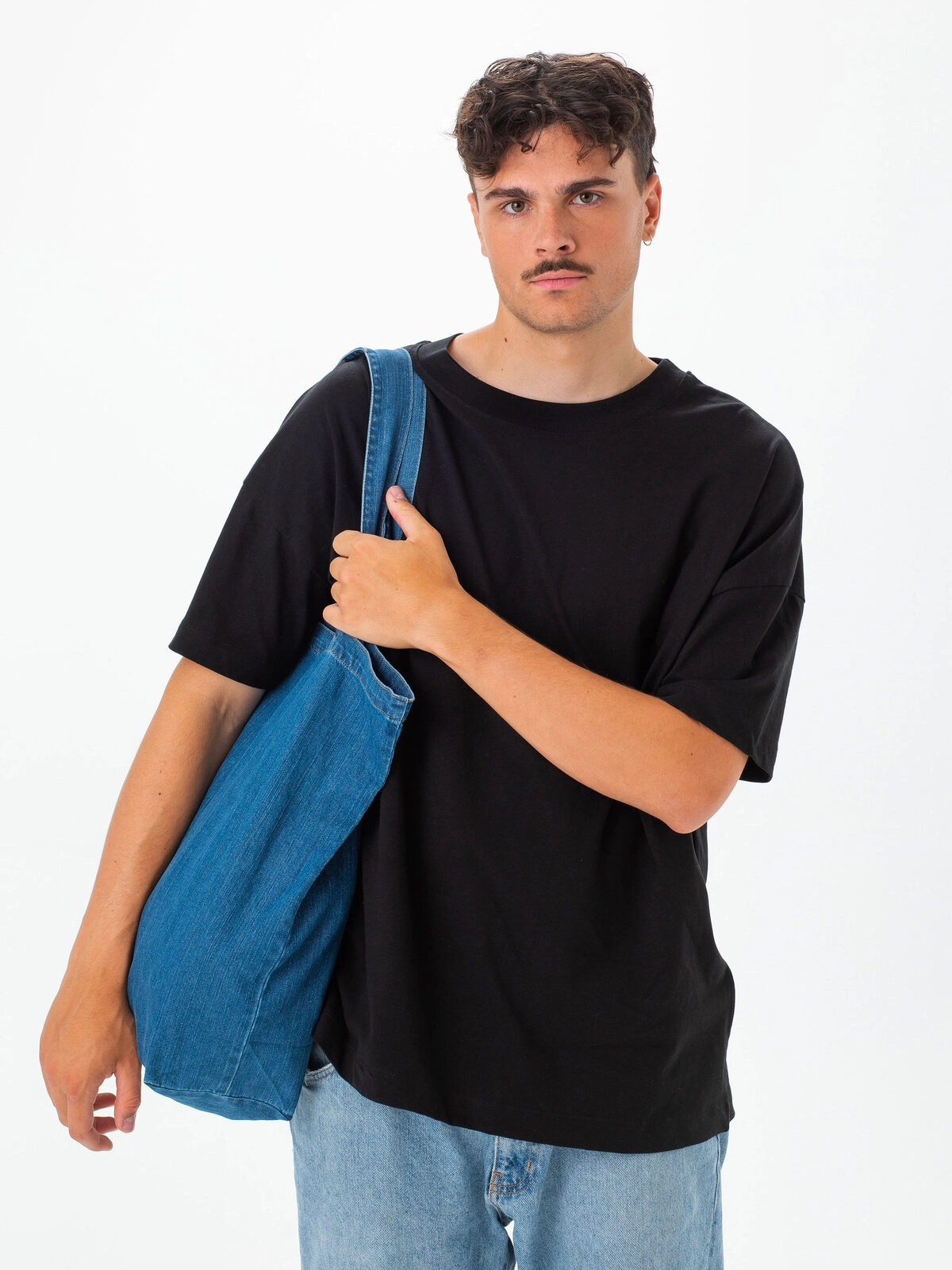Immagine Ampia shopper in denim con tasca interna, base rinforzata, lunghi manici - Denim