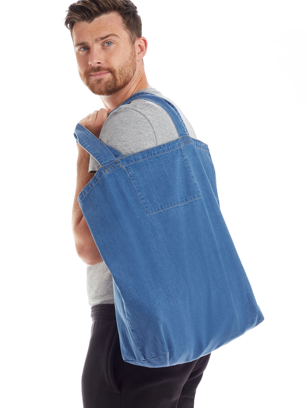 Immagine Ampia shopper in denim con tasca interna, base rinforzata, lunghi manici - Denim