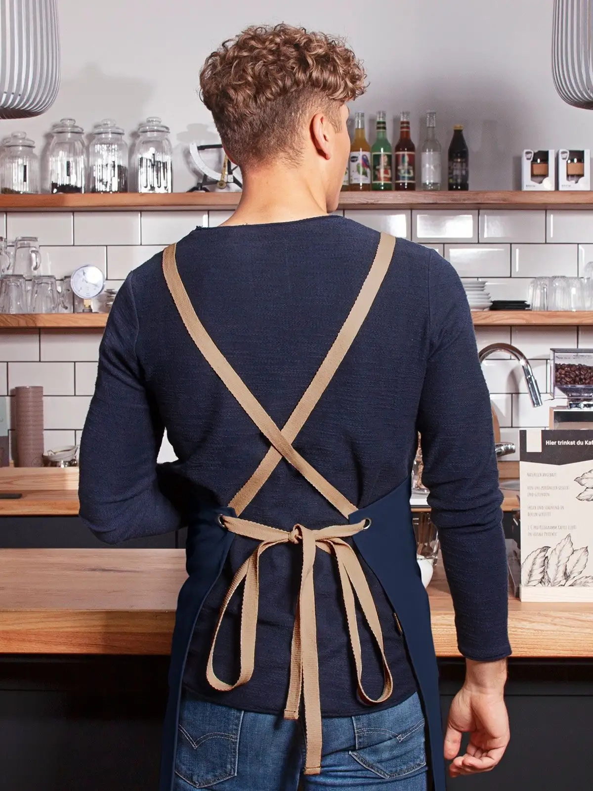 Immagine Bib Apron With Crossed Ribbons And Big Pocket