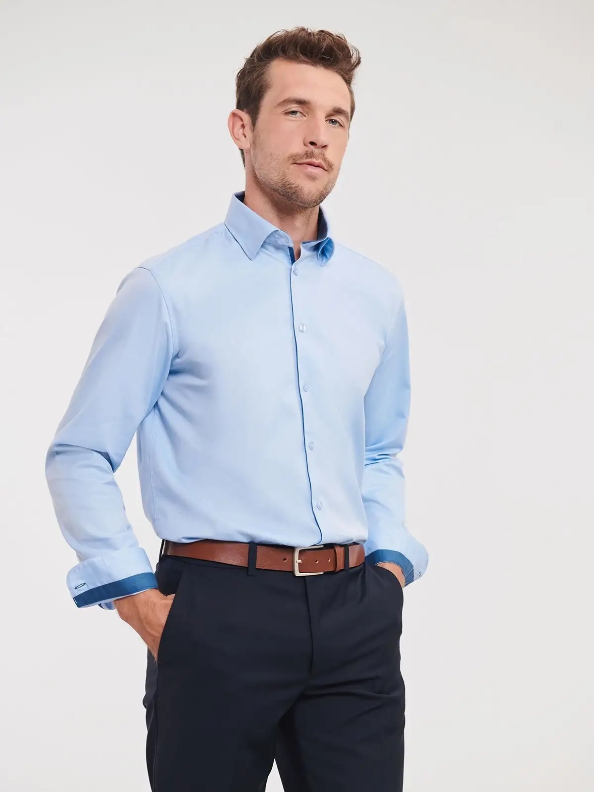 Immagine Men´s Long Sleeve Tailored Contrast Herringbone Shirt