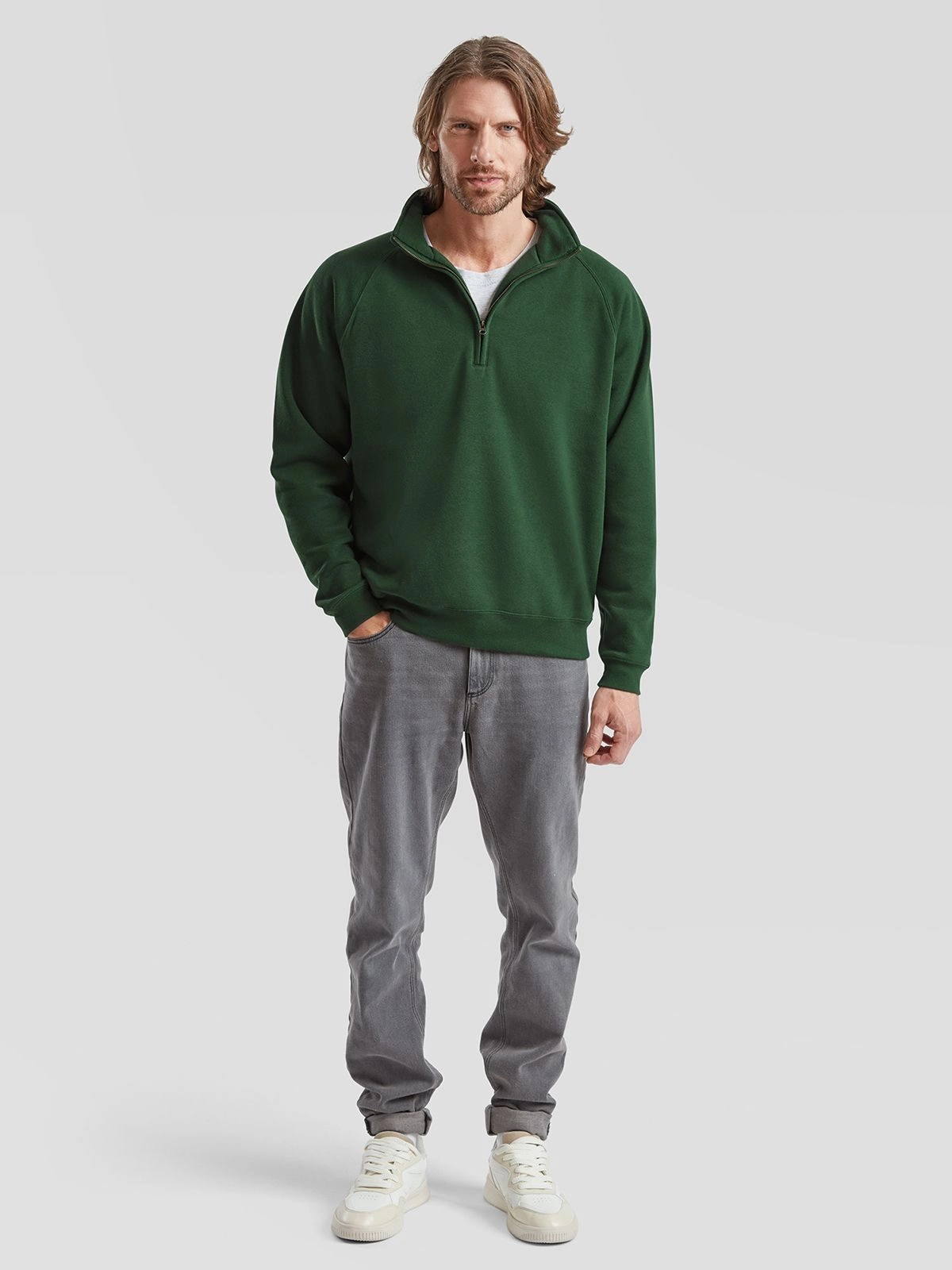 Immagine Felpa con maniche raglan, felpata internamente - Premium Zip Neck Sweat