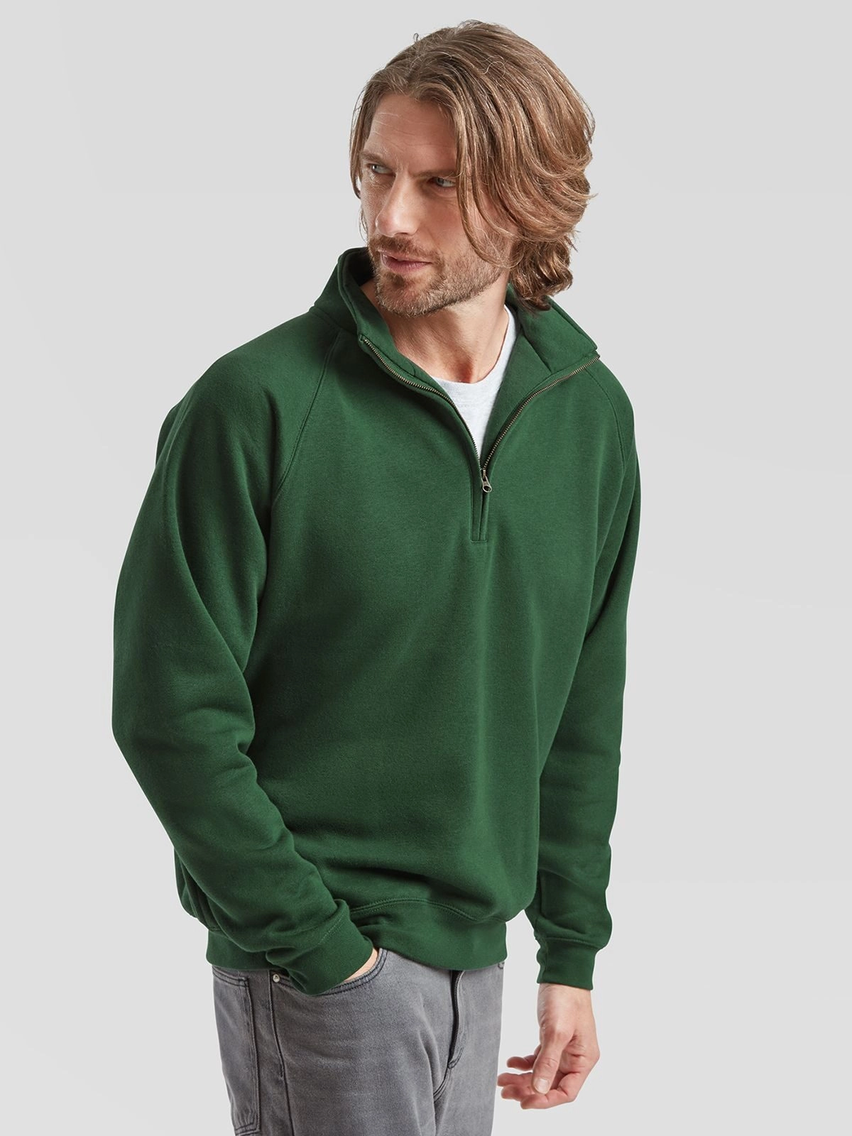 Immagine Felpa con maniche raglan, felpata internamente - Premium Zip Neck Sweat