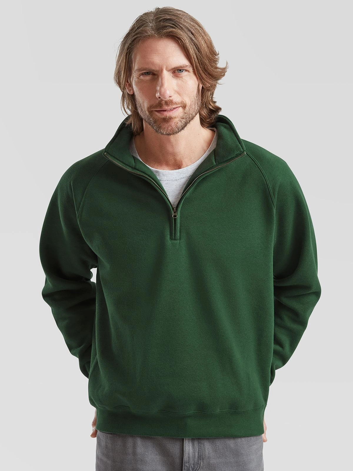 Immagine Felpa con maniche raglan, felpata internamente - Premium Zip Neck Sweat