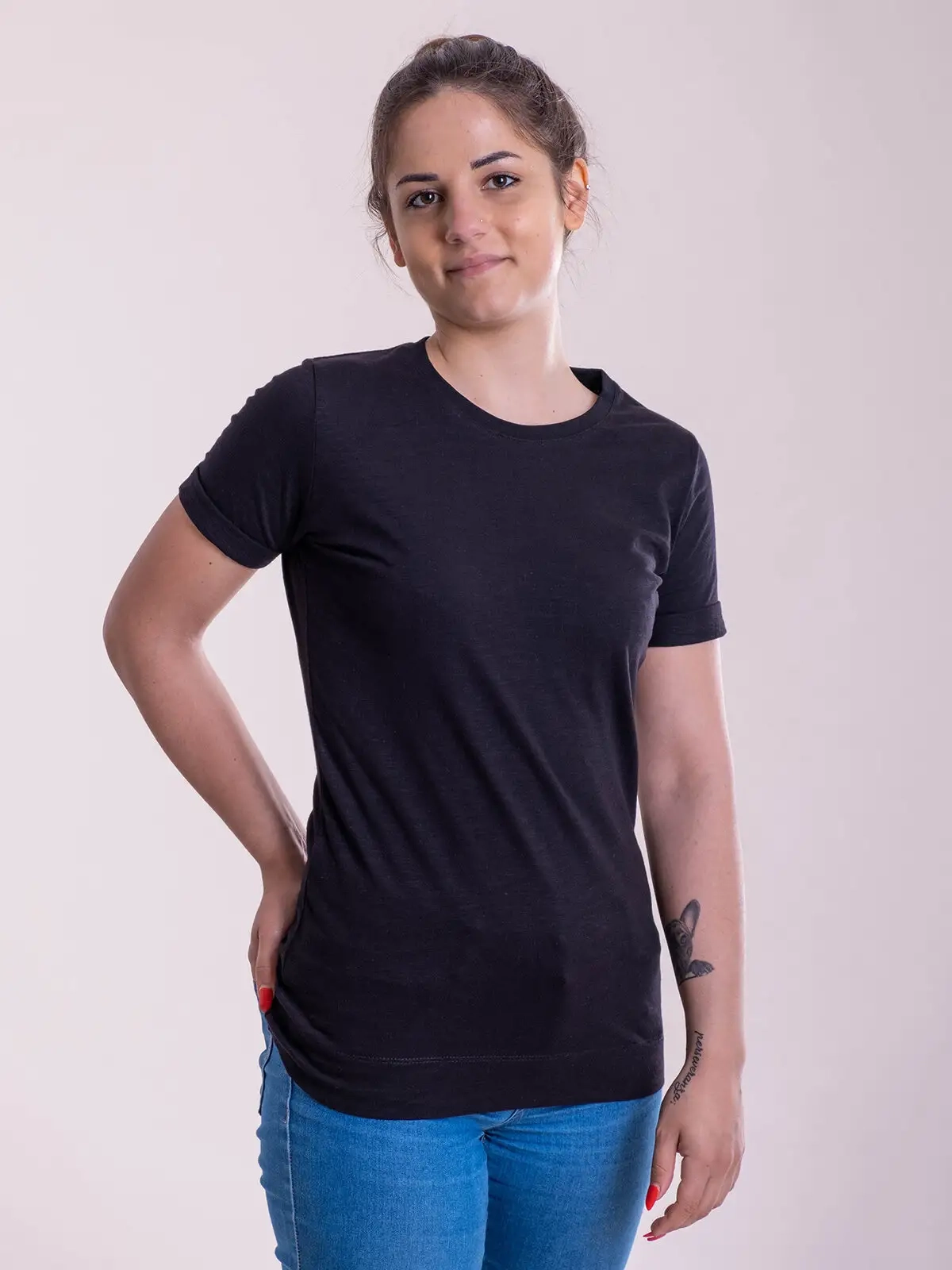 Immagine T-shirt donna slub con risvolto