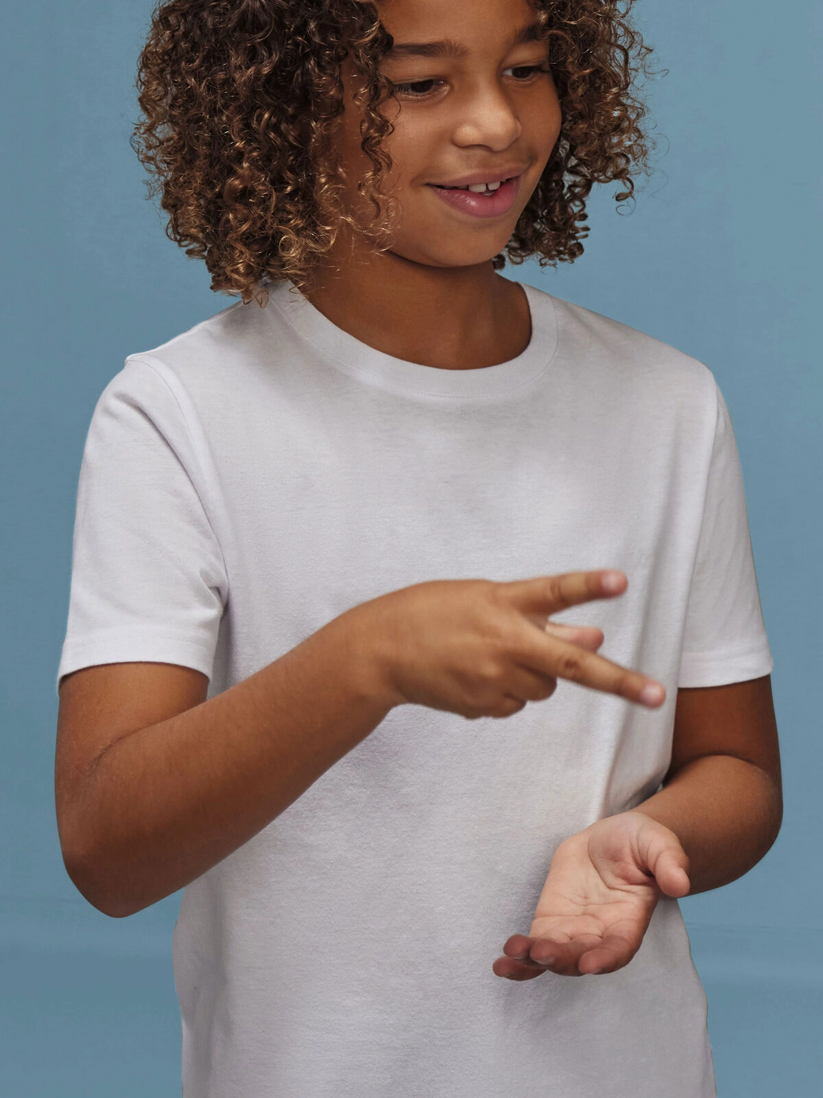 Immagine T-shirt girocollo tubolare a maniche corte da bambino, in cotone pre-ristretto e pettinato, morbida, confortevole - #E190 /kids