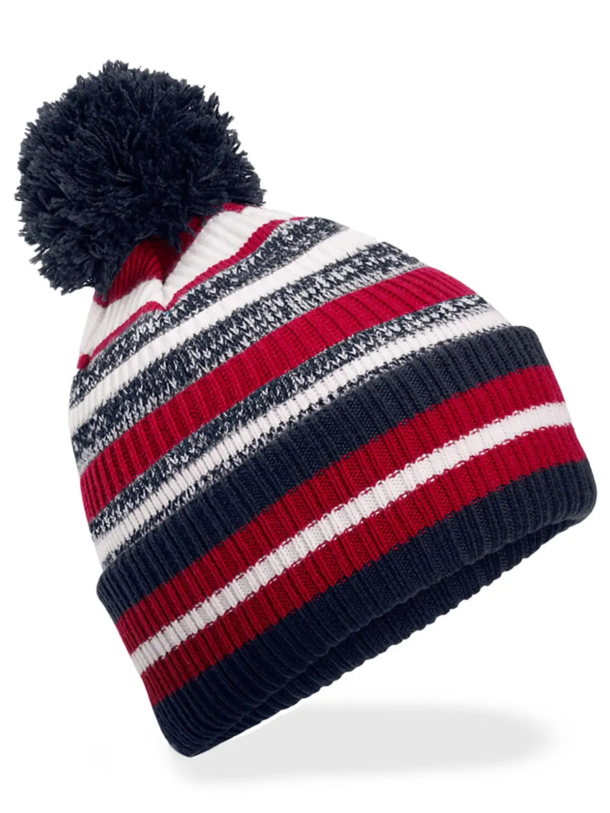 Immagine Berretto a righe multi -colore, maglia a doppio strato, con pom-pom a tinta unita - Multi-Sport Fan Beanie
