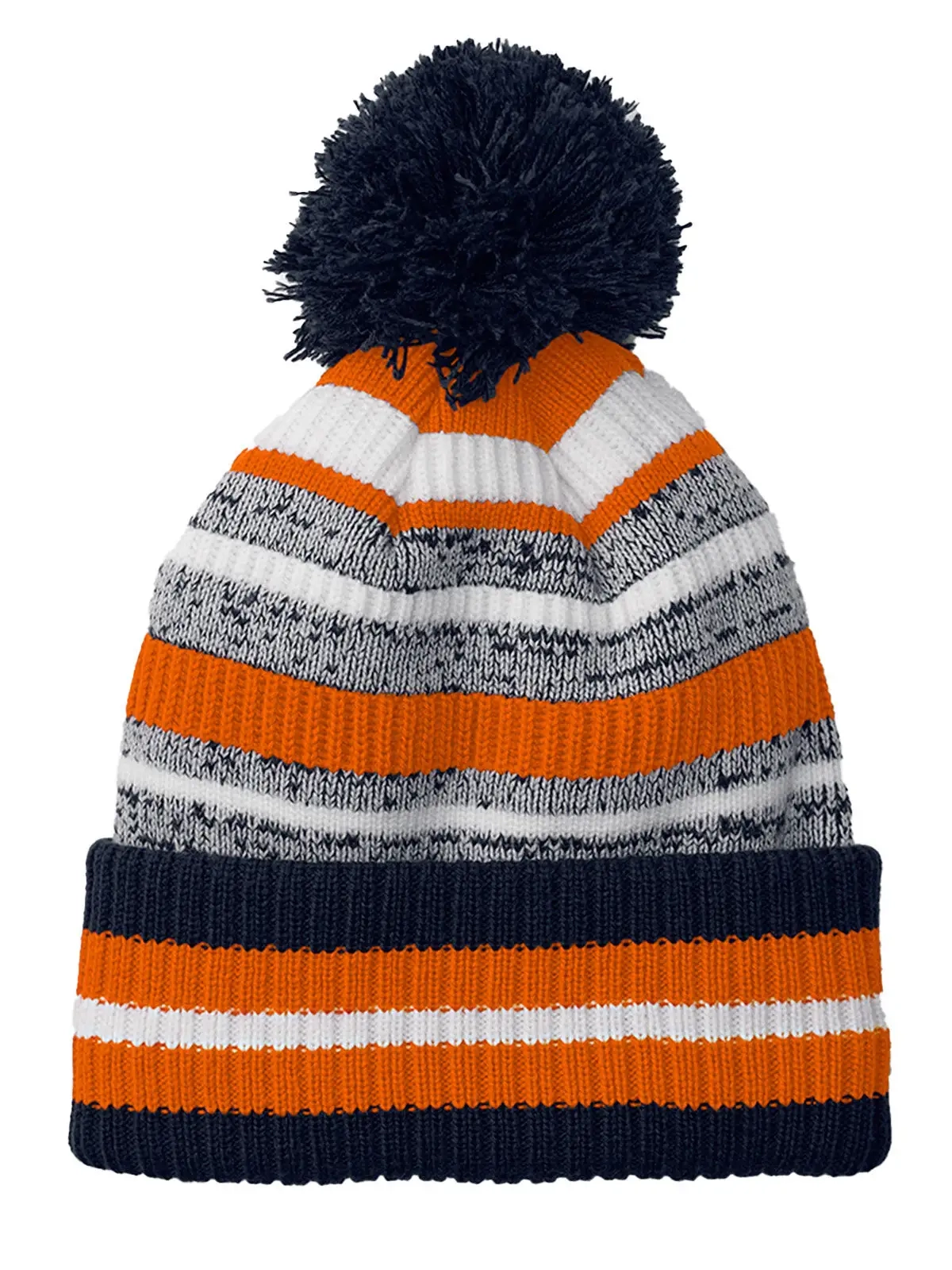 Immagine Berretto a righe multi -colore, maglia a doppio strato, con pom-pom a tinta unita - Multi-Sport Fan Beanie