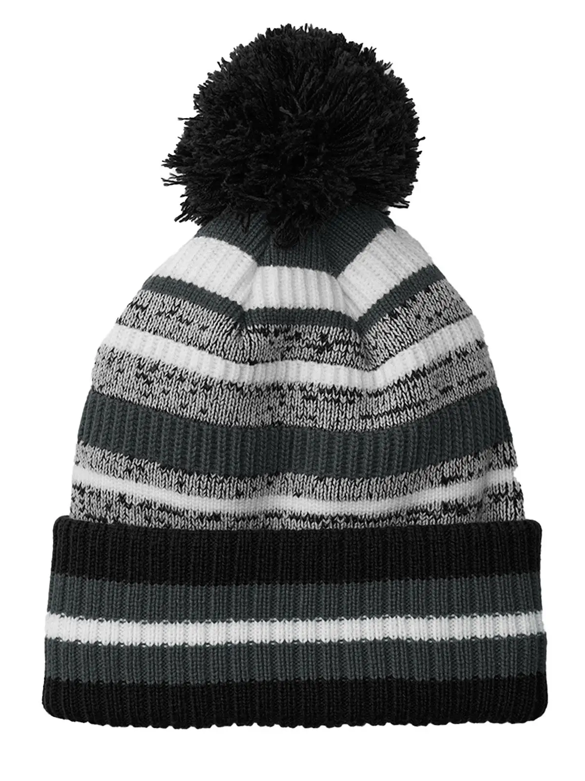 Immagine Berretto a righe multi -colore, maglia a doppio strato, con pom-pom a tinta unita - Multi-Sport Fan Beanie