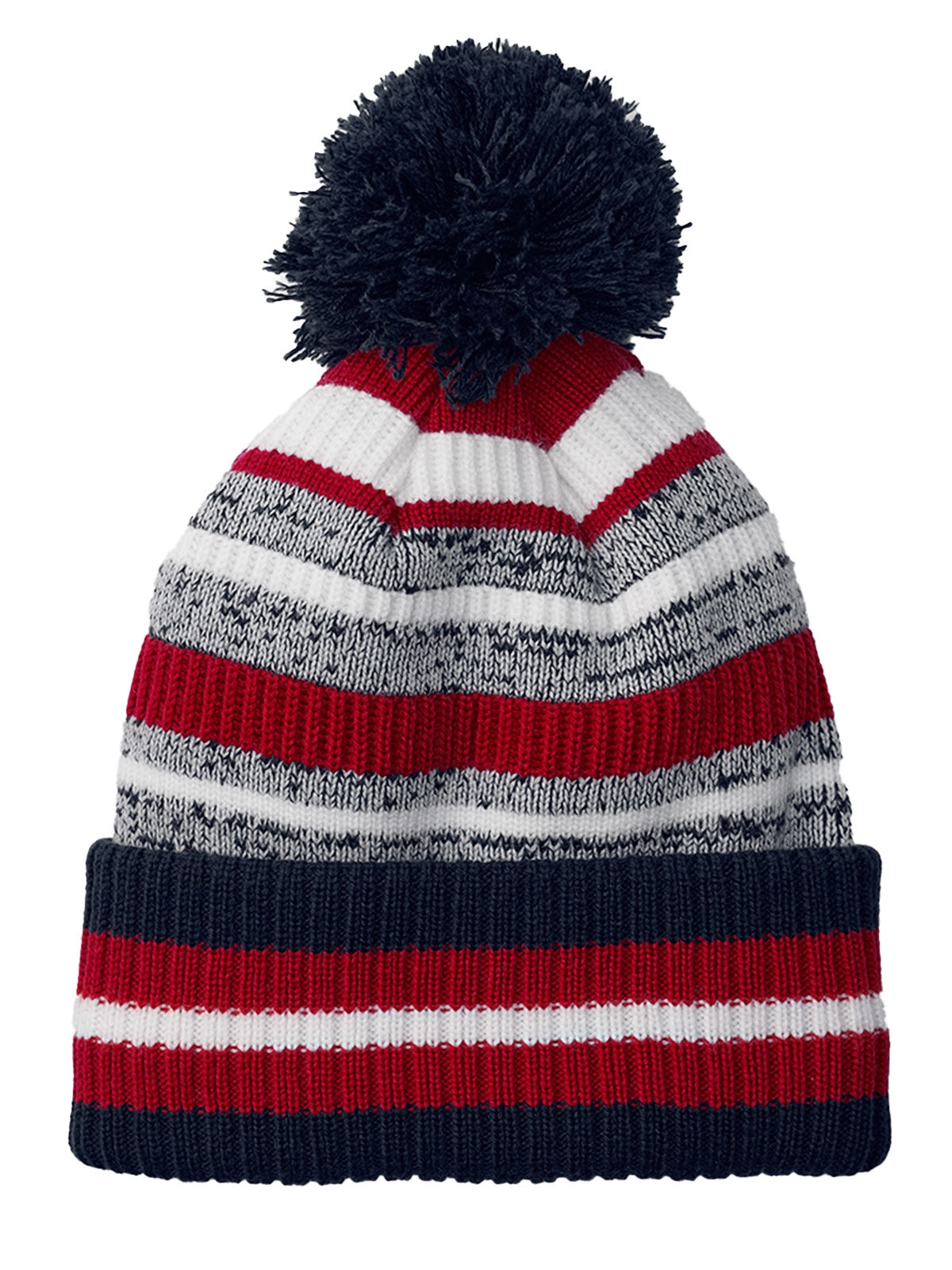 Immagine Berretto a righe multi -colore, maglia a doppio strato, con pom-pom a tinta unita - Multi-Sport Fan Beanie