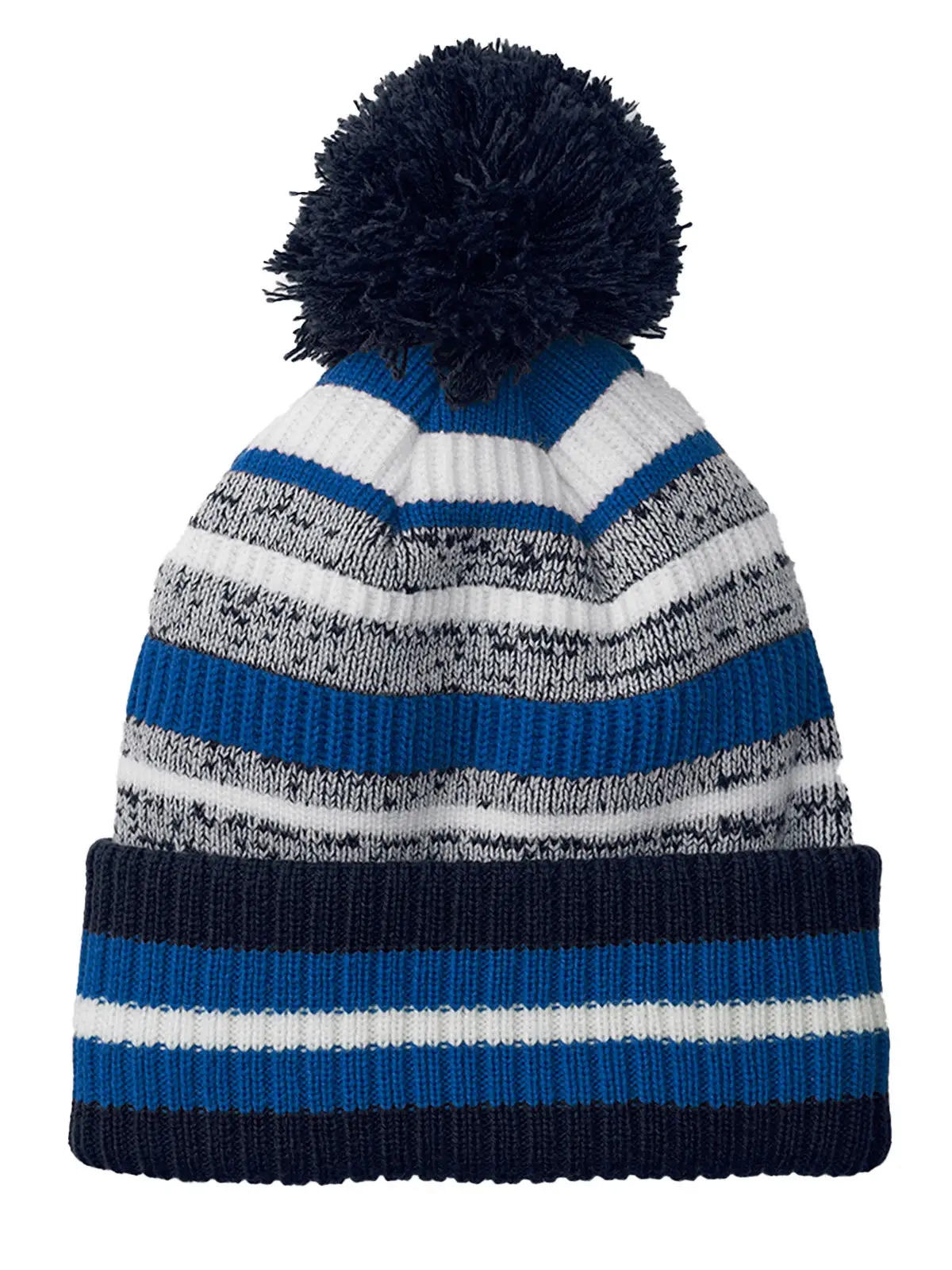 Immagine Berretto a righe multi -colore, maglia a doppio strato, con pom-pom a tinta unita - Multi-Sport Fan Beanie