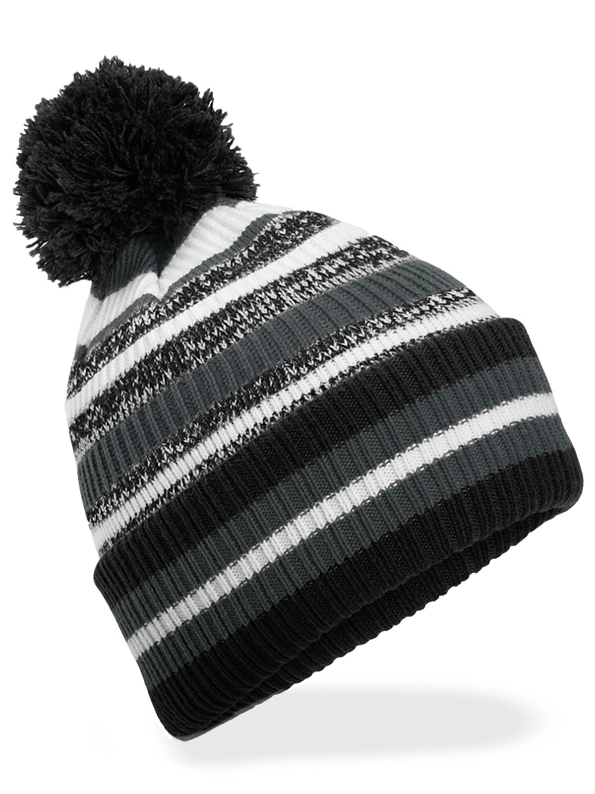 Immagine Berretto a righe multi -colore, maglia a doppio strato, con pom-pom a tinta unita - Multi-Sport Fan Beanie