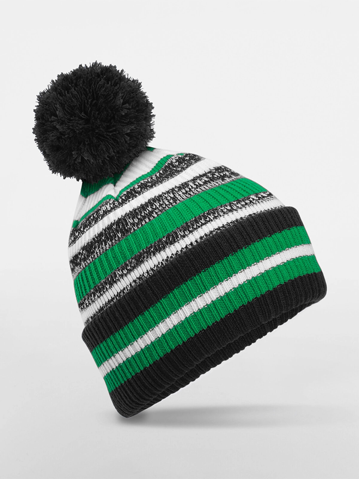 Immagine Berretto a righe multi -colore, maglia a doppio strato, con pom-pom a tinta unita - Multi-Sport Fan Beanie