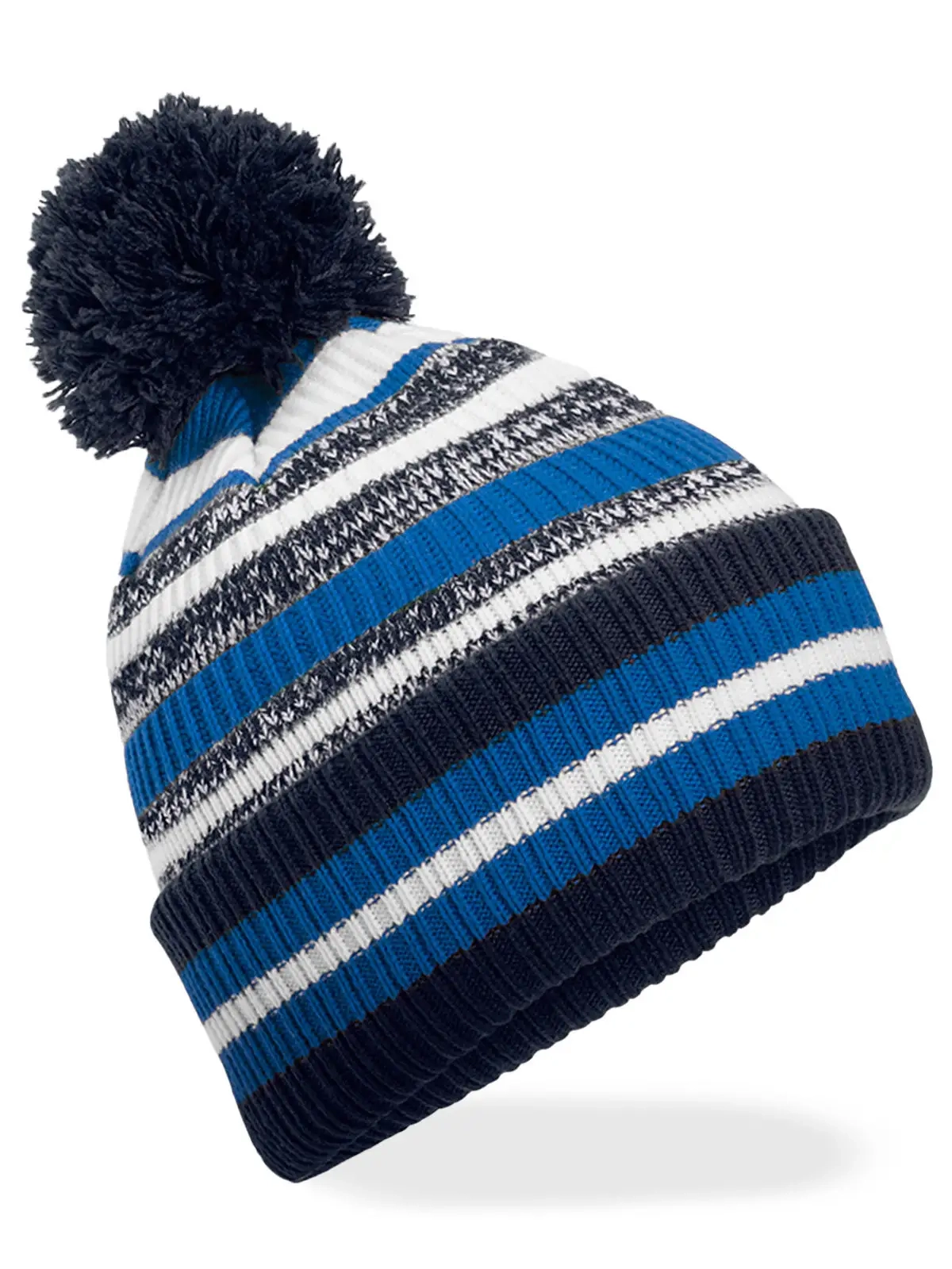 Immagine Berretto a righe multi -colore, maglia a doppio strato, con pom-pom a tinta unita - Multi-Sport Fan Beanie
