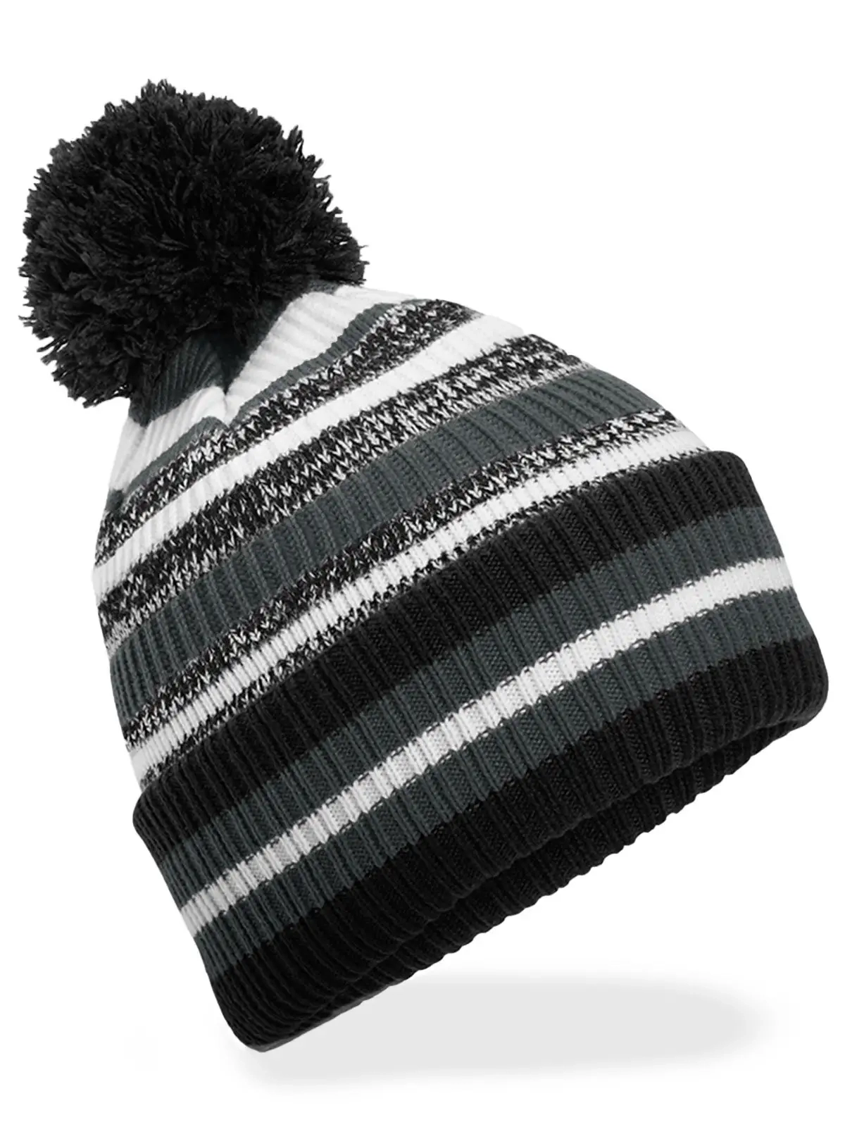 Immagine Berretto a righe multi -colore, maglia a doppio strato, con pom-pom a tinta unita - Multi-Sport Fan Beanie