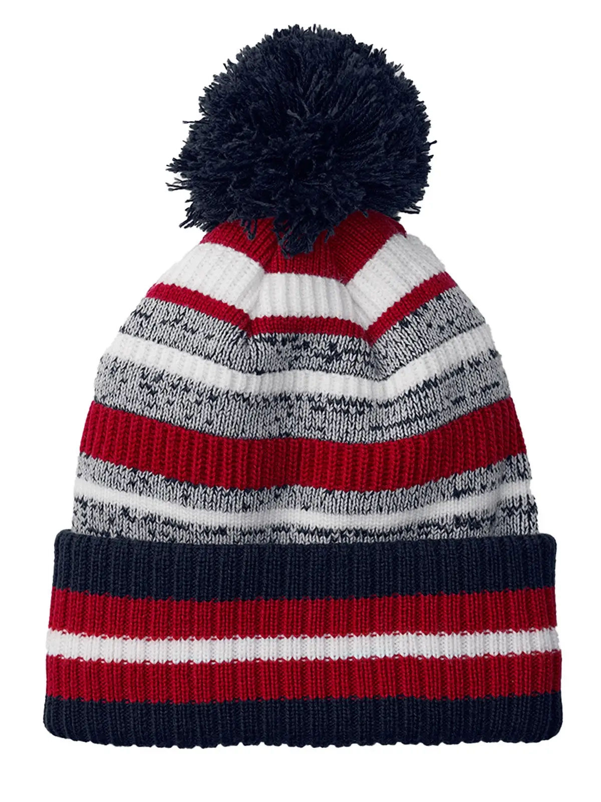 Immagine Berretto a righe multi -colore, maglia a doppio strato, con pom-pom a tinta unita - Multi-Sport Fan Beanie
