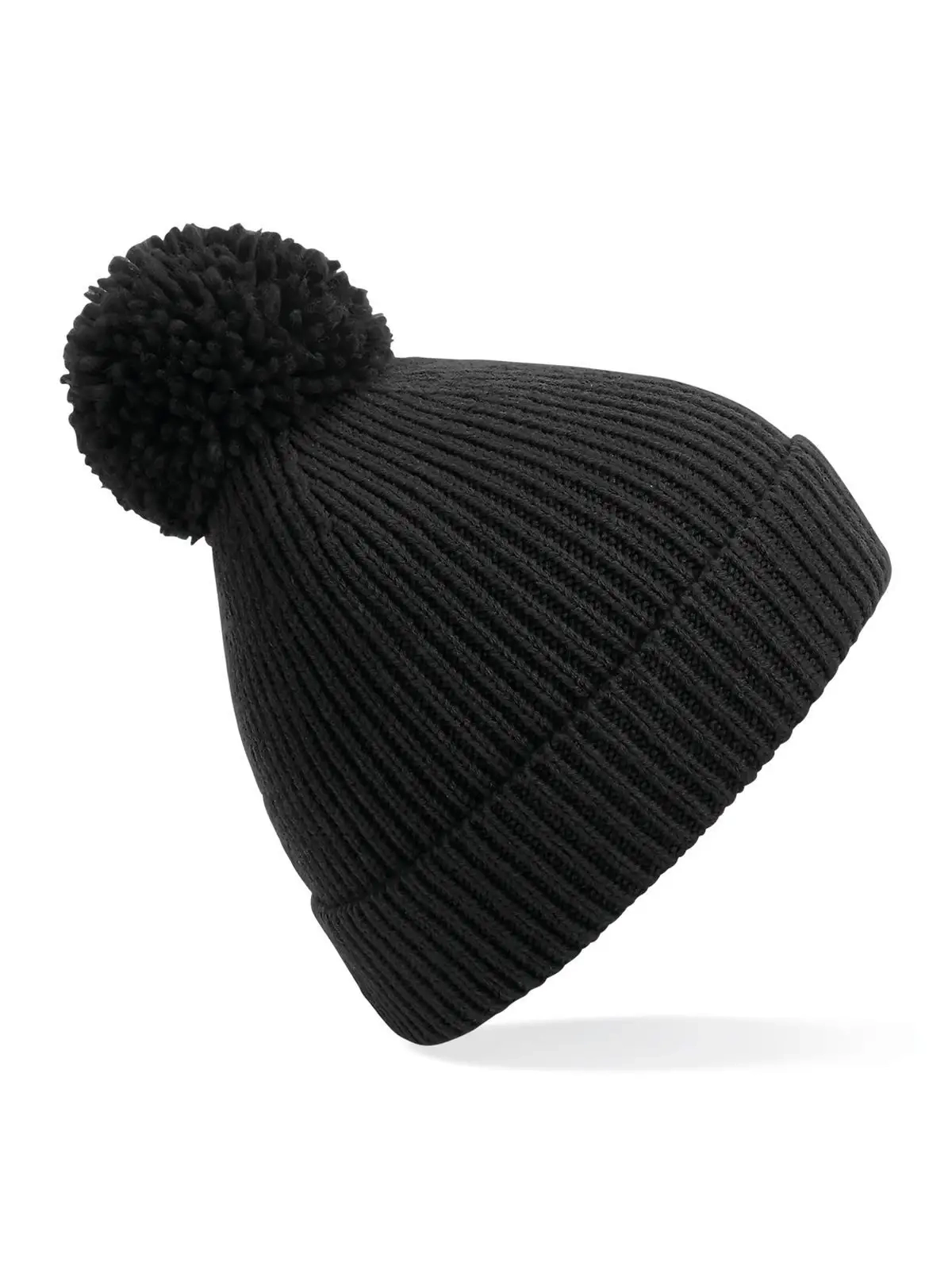 Immagine Engineered Knit Ribbed Pom Pom Beanie