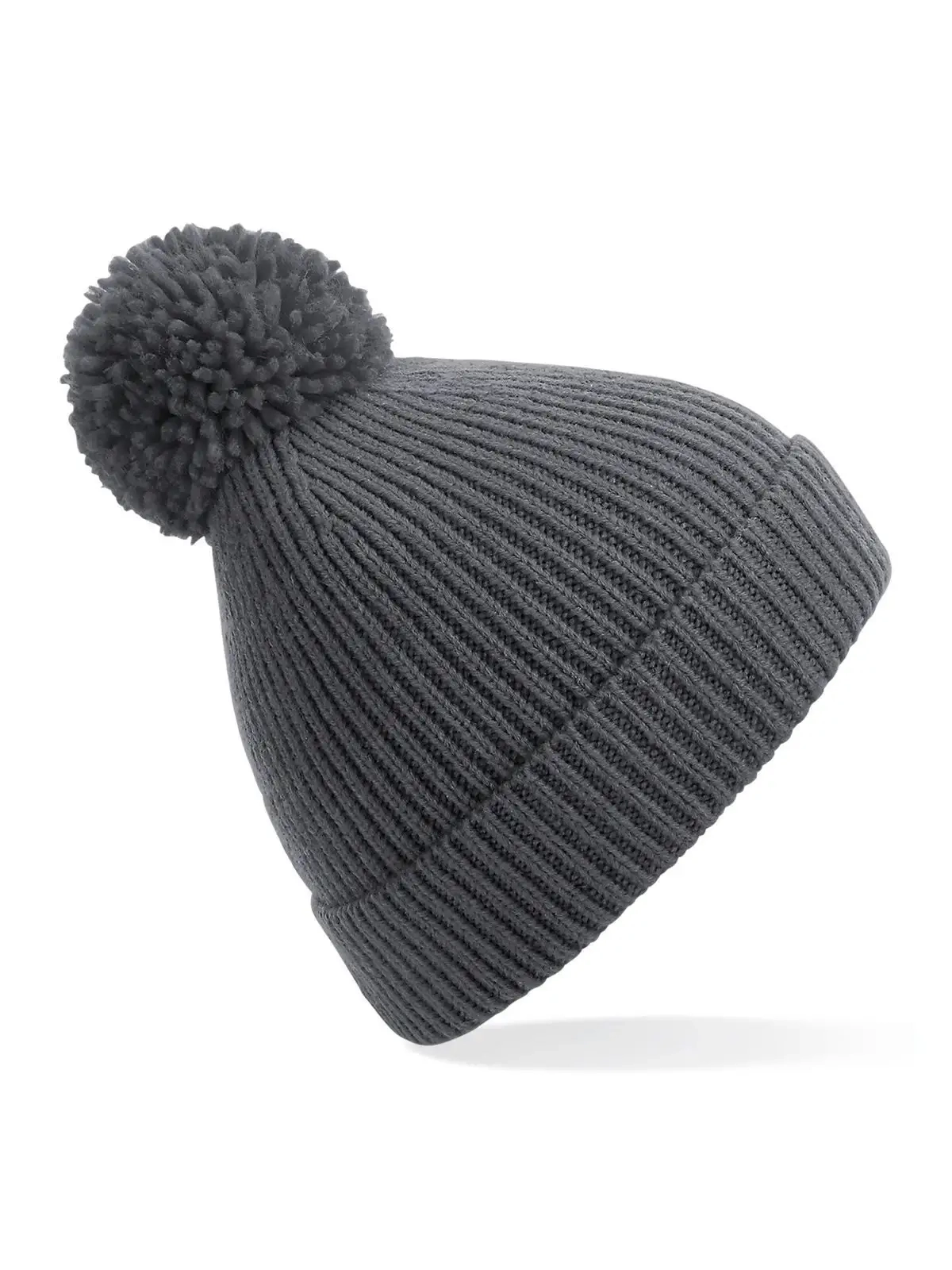 Immagine Engineered Knit Ribbed Pom Pom Beanie