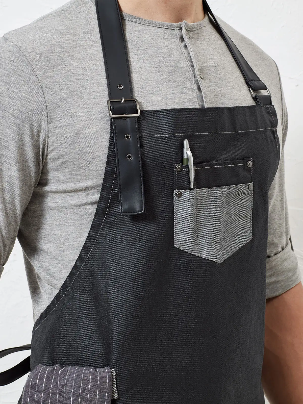 Immagine Division Waxed Look Denim With Faux Leather ather