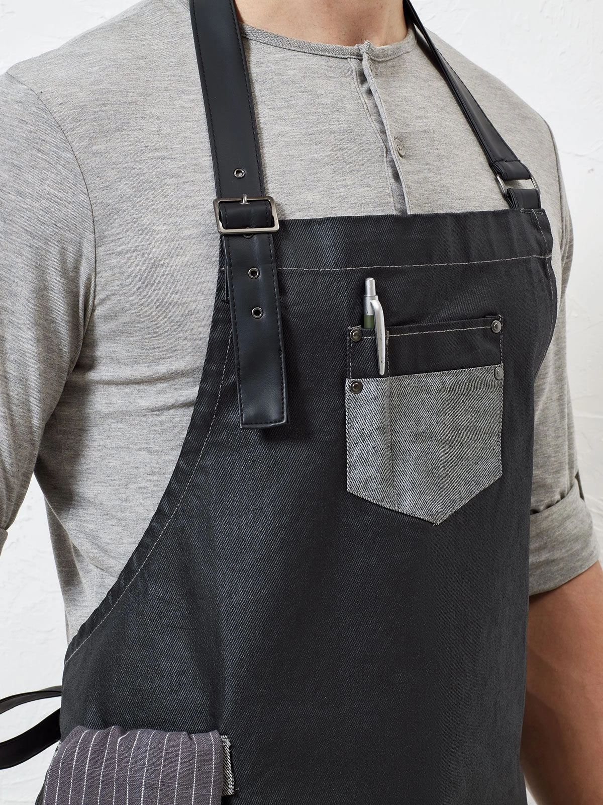 Immagine Division Waxed Look Denim With Faux Leather ather
