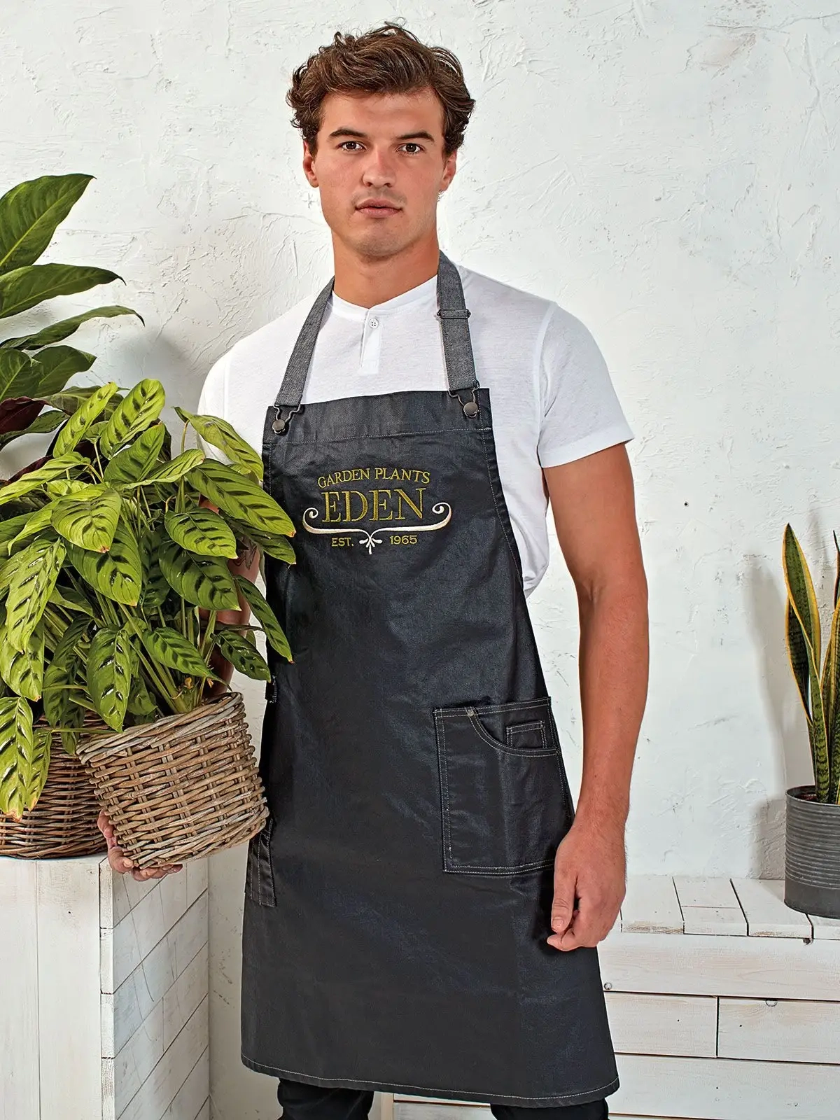 Immagine District Waxed Look Denim Bib Apron