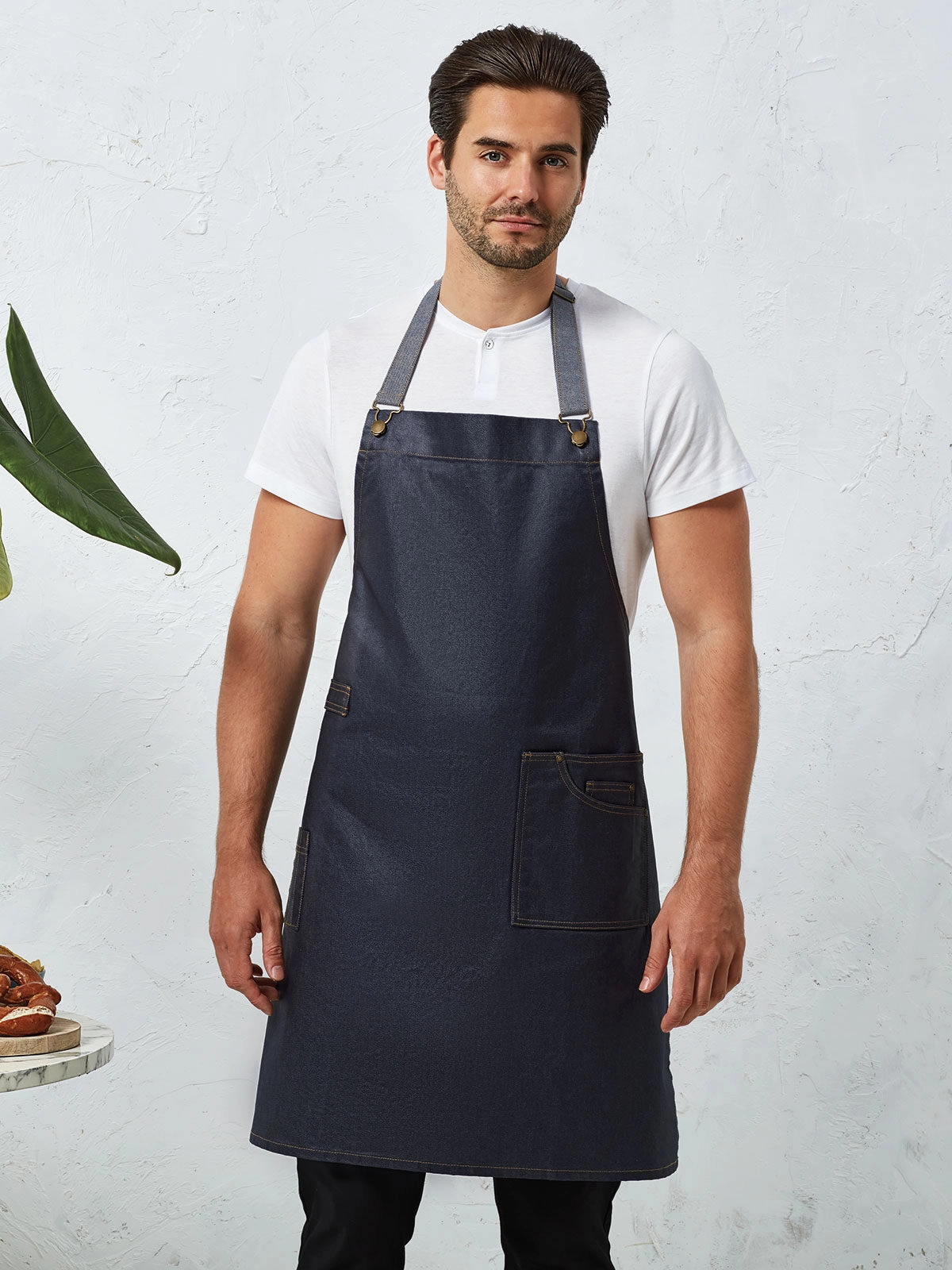 Immagine District Waxed Look Denim Bib Apron