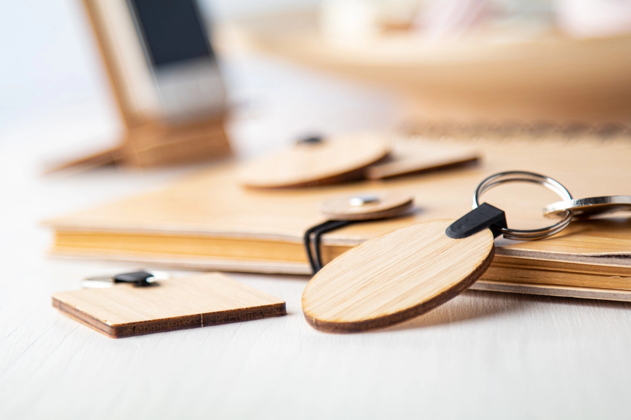 Immagine Bambry portachiavi in bambù, rotondo