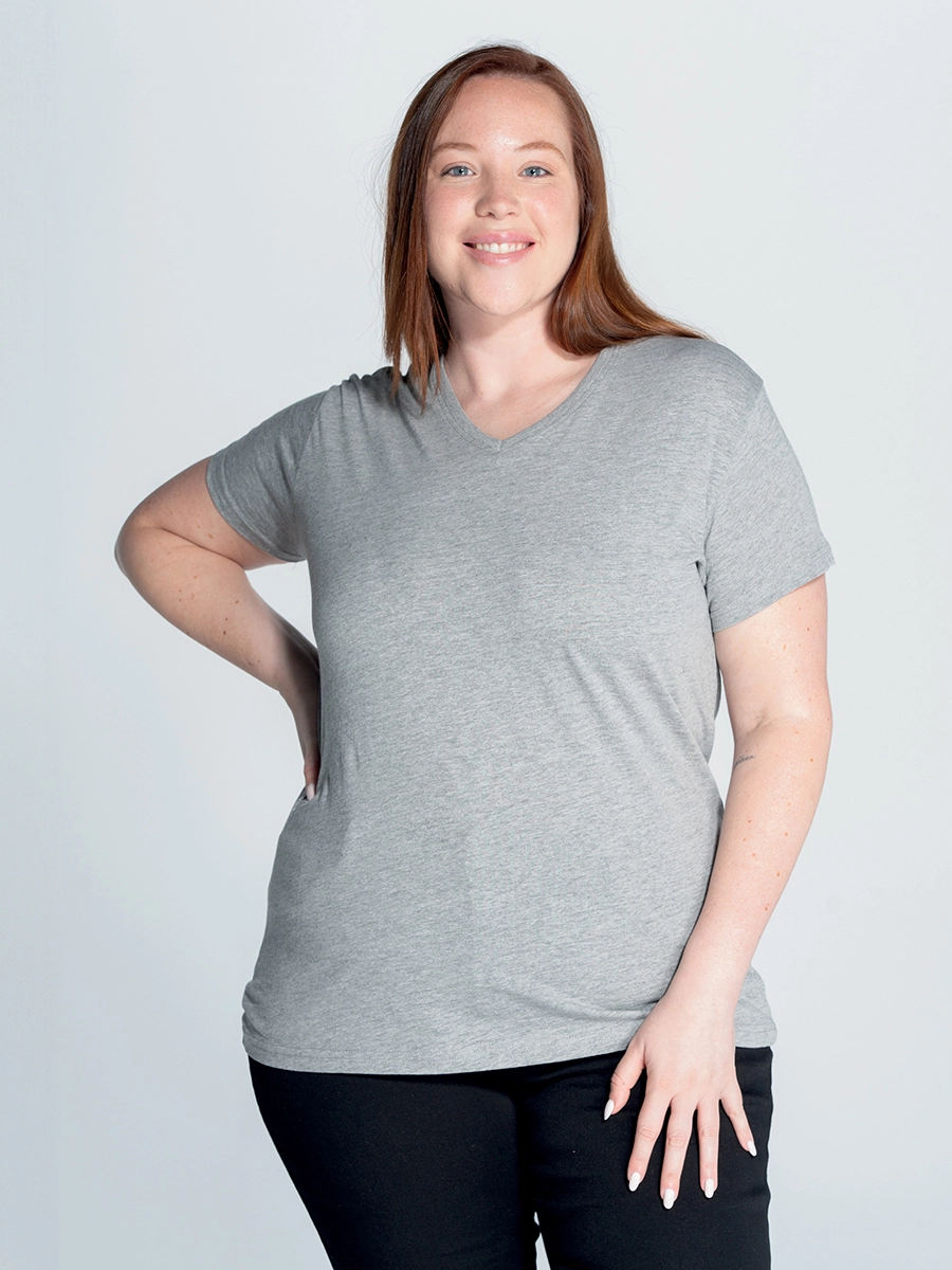 Immagine T-SHIRT DONNA MANICA CORTA COLLO A V CURVES