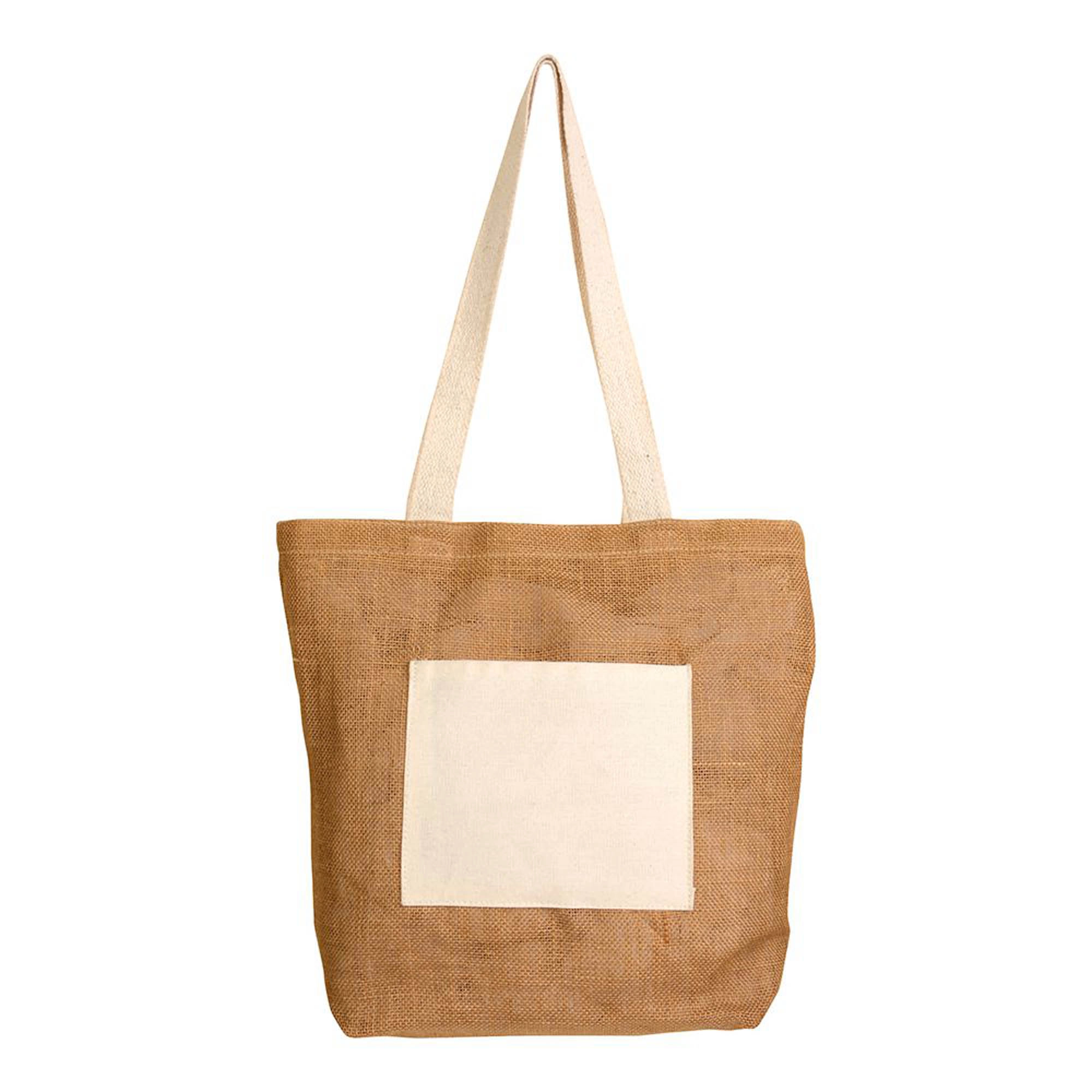 Immagine Shopper con soffietto alla base in Juta con manici e tasca esterna (18 x 15 cm) in cotone