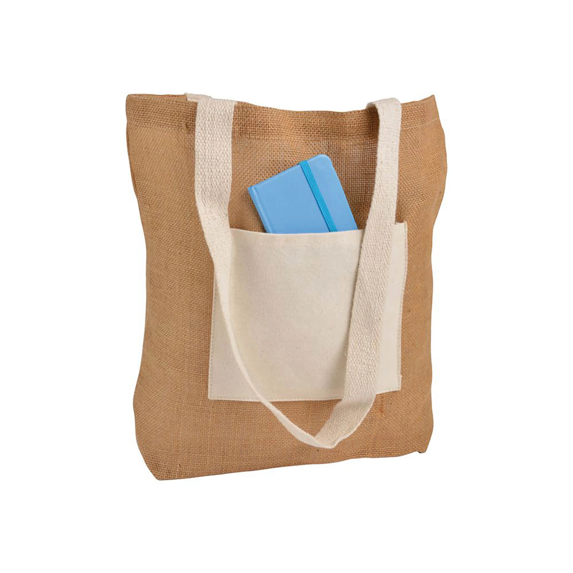 Immagine Shopper con soffietto alla base in Juta con manici e tasca esterna (18 x 15 cm) in cotone