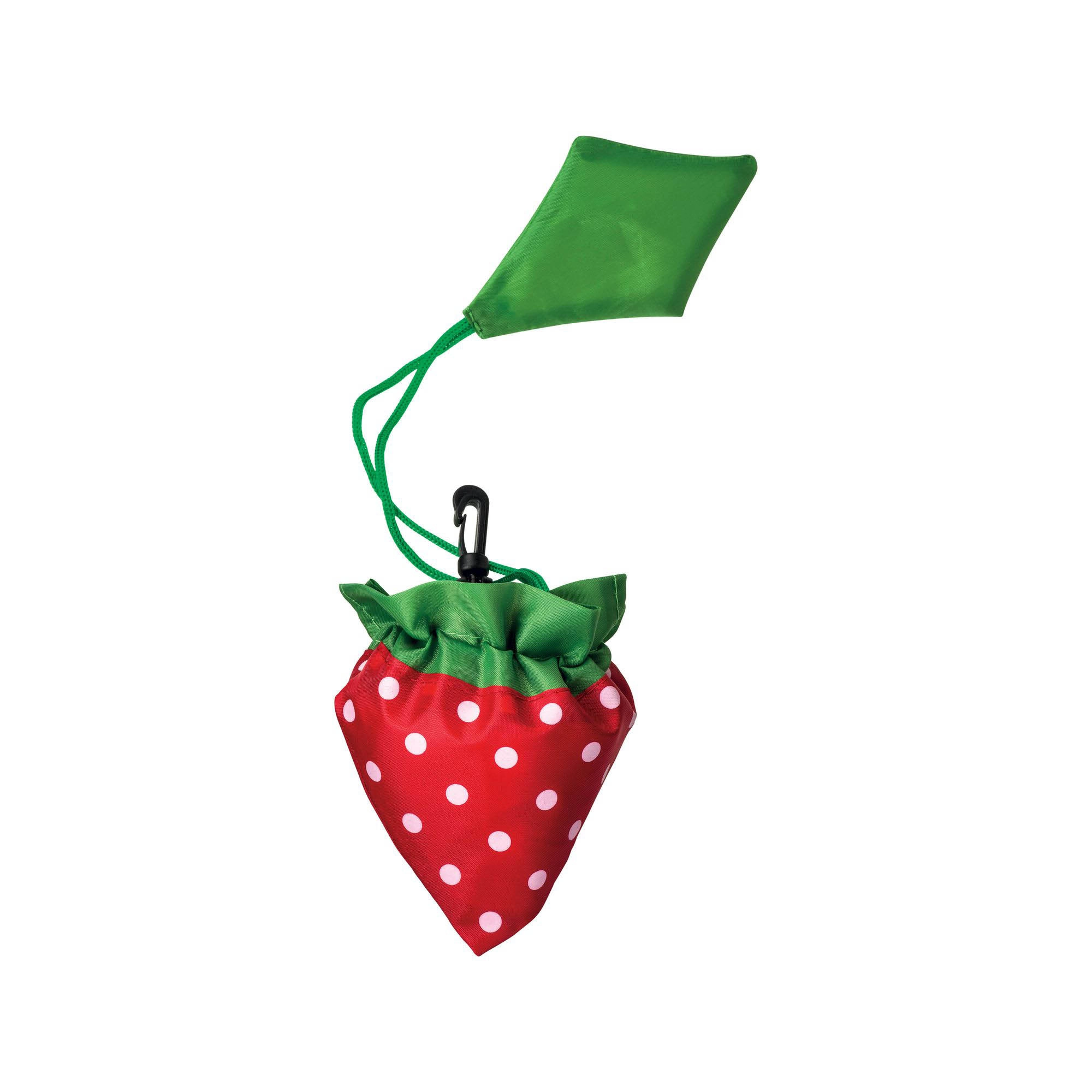 Immagine Shopper ripiegabile a forma di fragola in poliestere 190T, con foglia personalizzabile